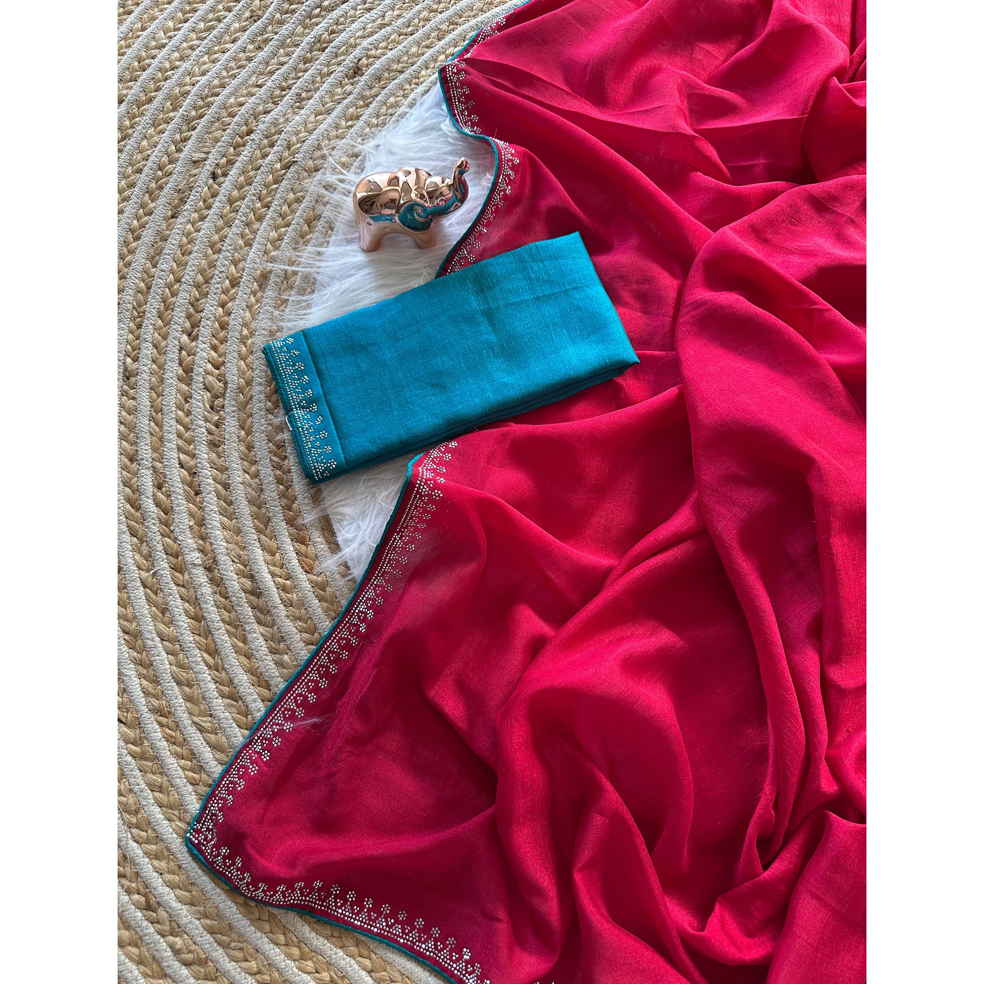 Pink Partywear Vichitra Silk Saree Featuring Exquisite Swarovski Stone Work