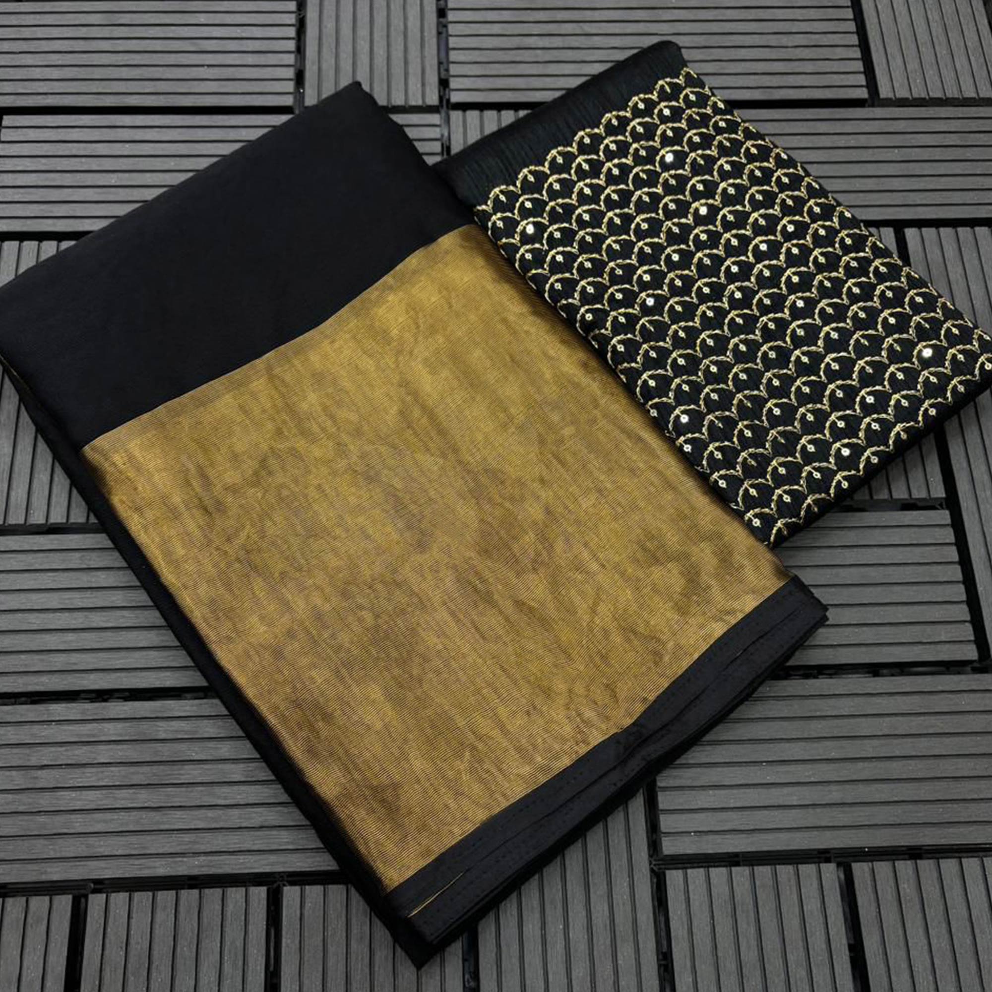 Black Woven Chiffon Saree With Zari Border