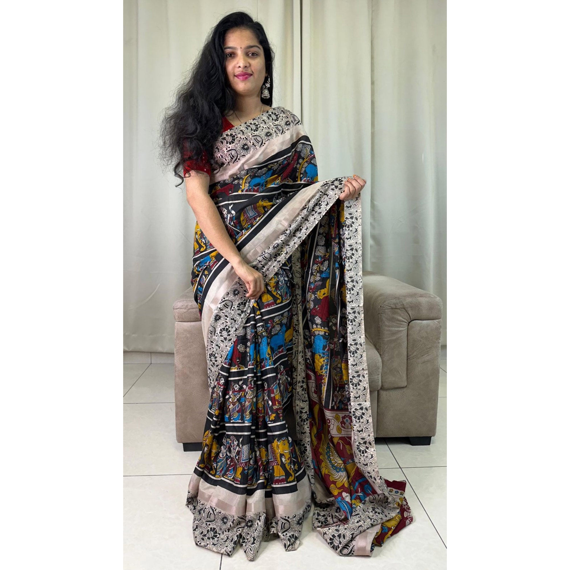 Black Kalamari Printed Crape Saree