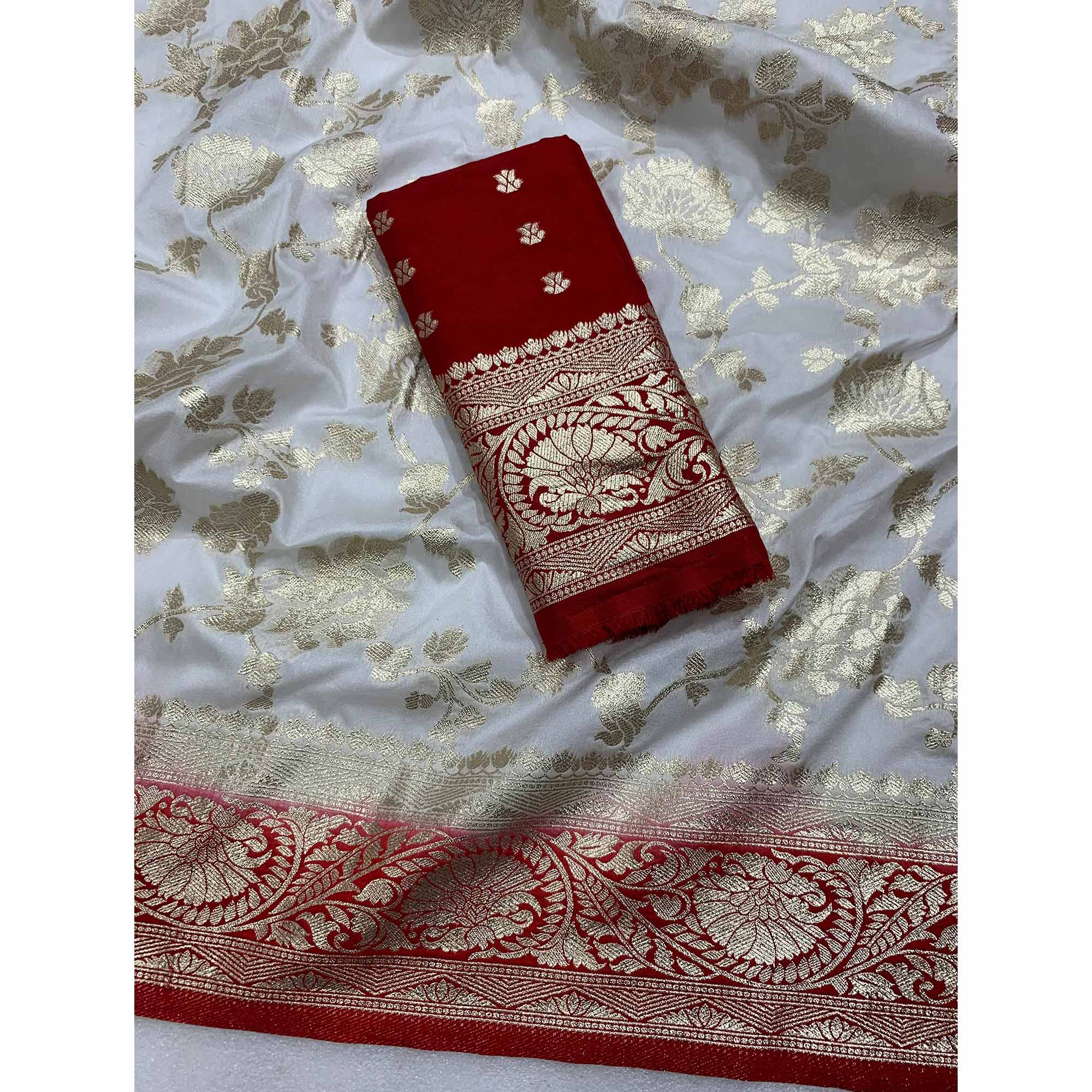 White Floral Woven Viscose Saree