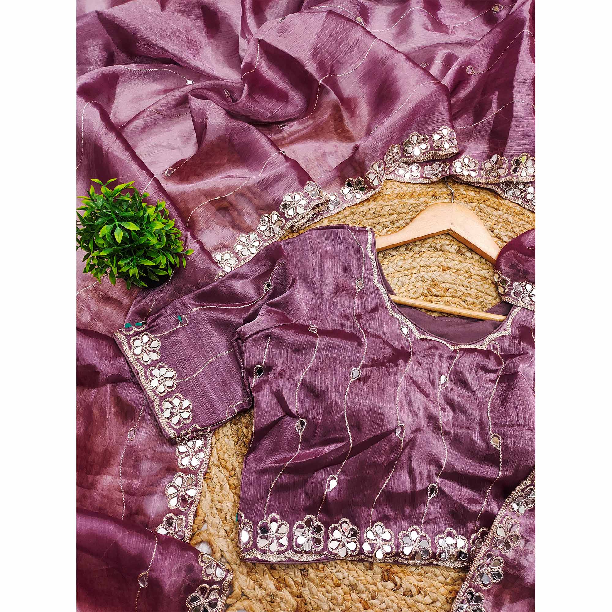 Mauve Art Silk Saree Highlighted with Embroidery & Mirror Detailing