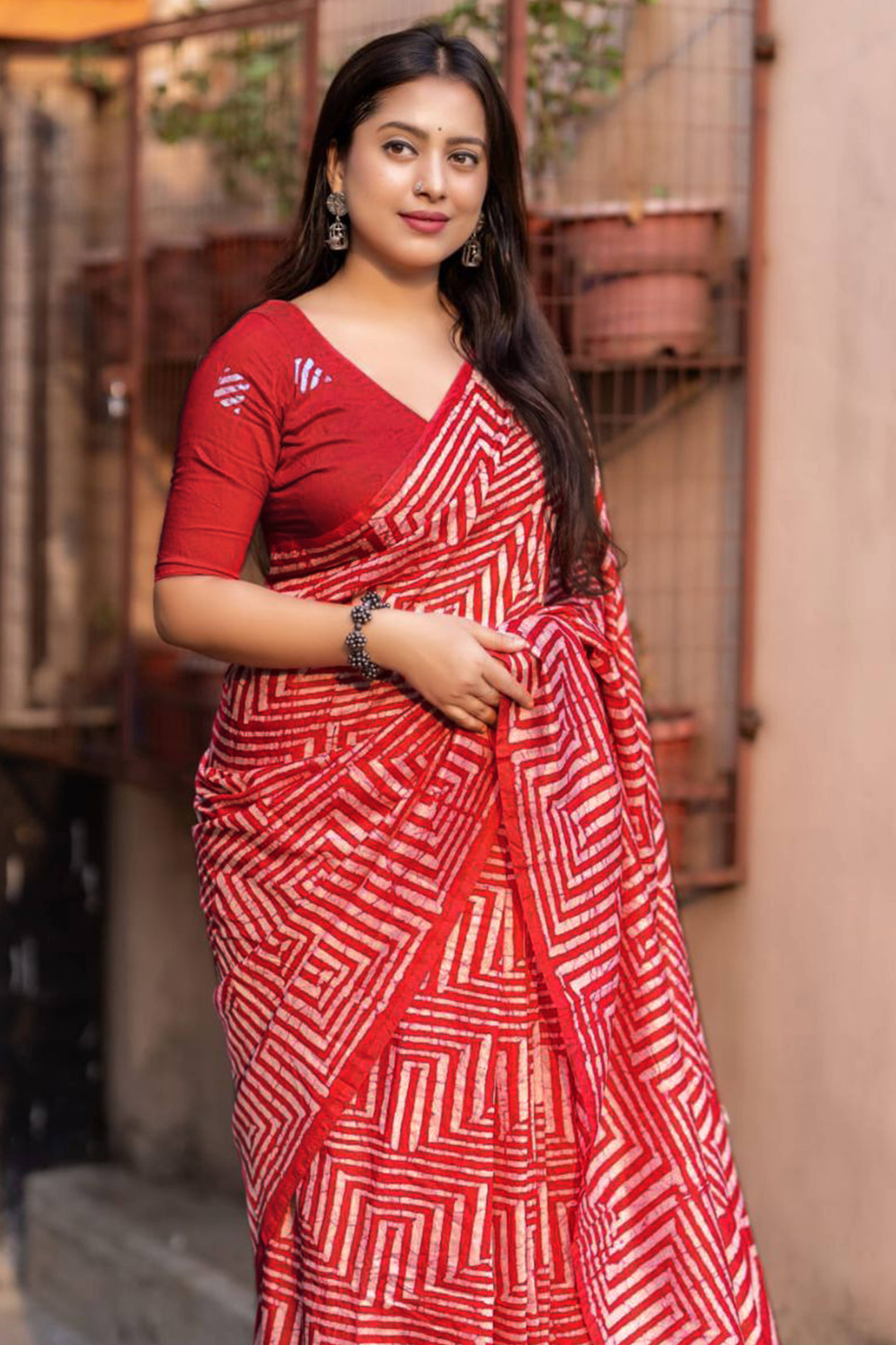 Gajari Pink Digital Printed Linen Cotton Saree