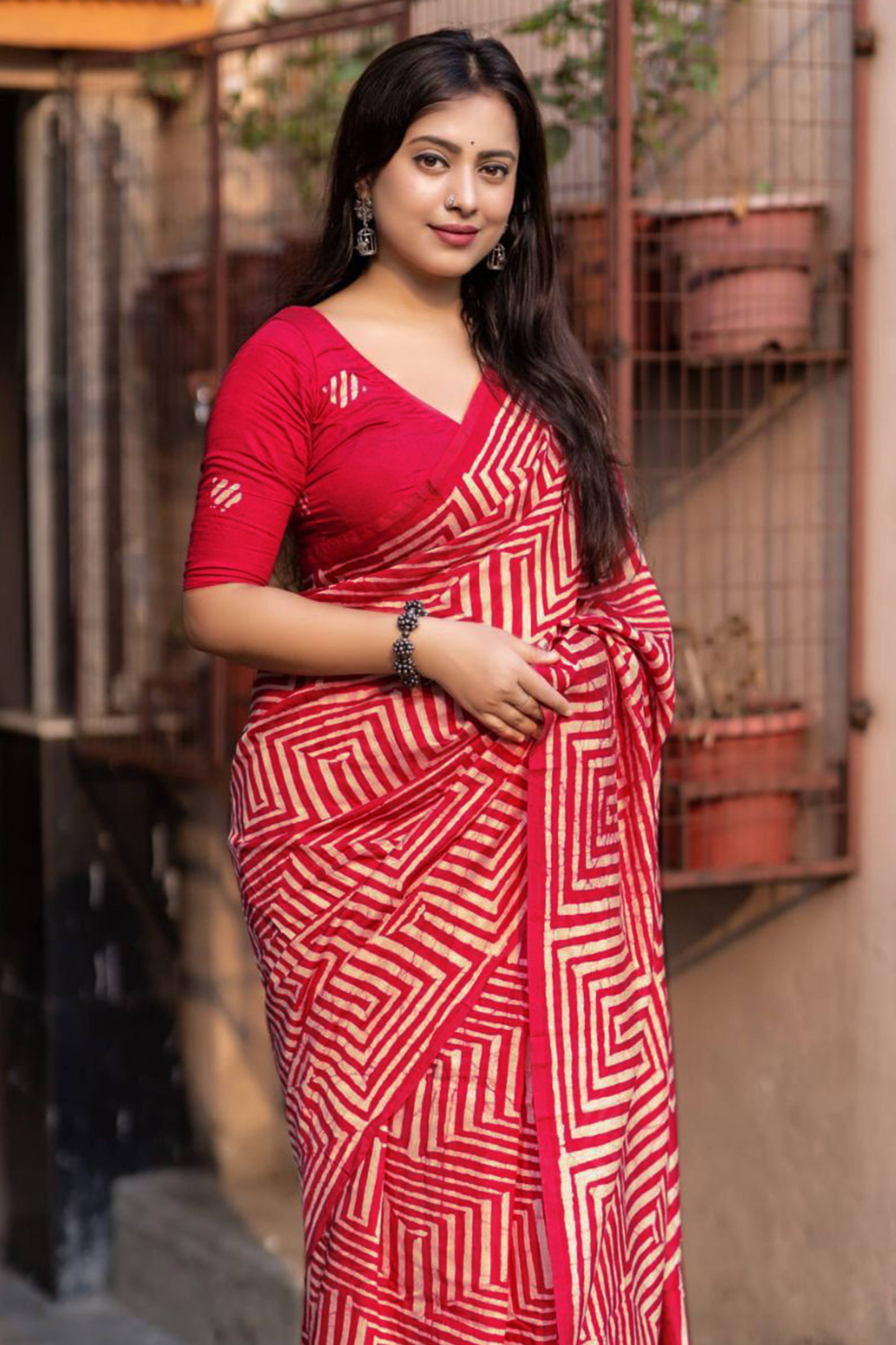 Rani Pink Digital Printed Linen Cotton Saree