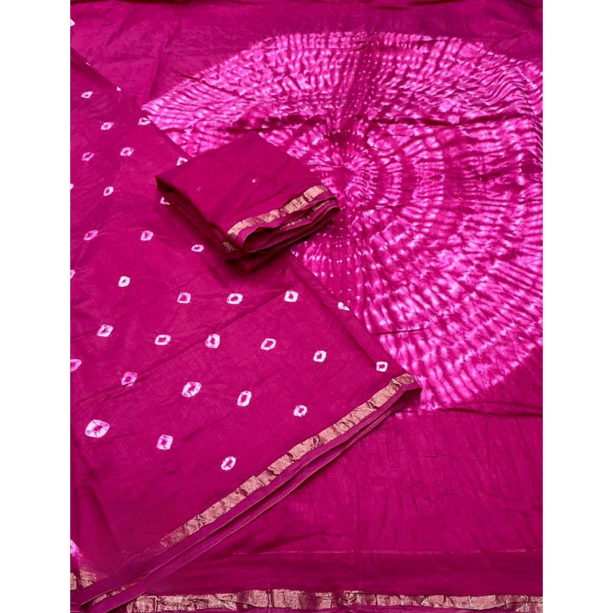 Rani Pink Bandhani Digital Printed Linen Cotton Saree