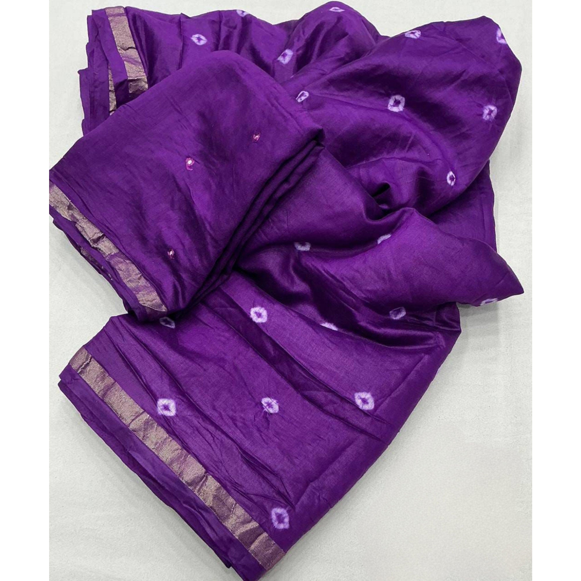 Violet Bandhani Digital Printed Linen Cotton Saree