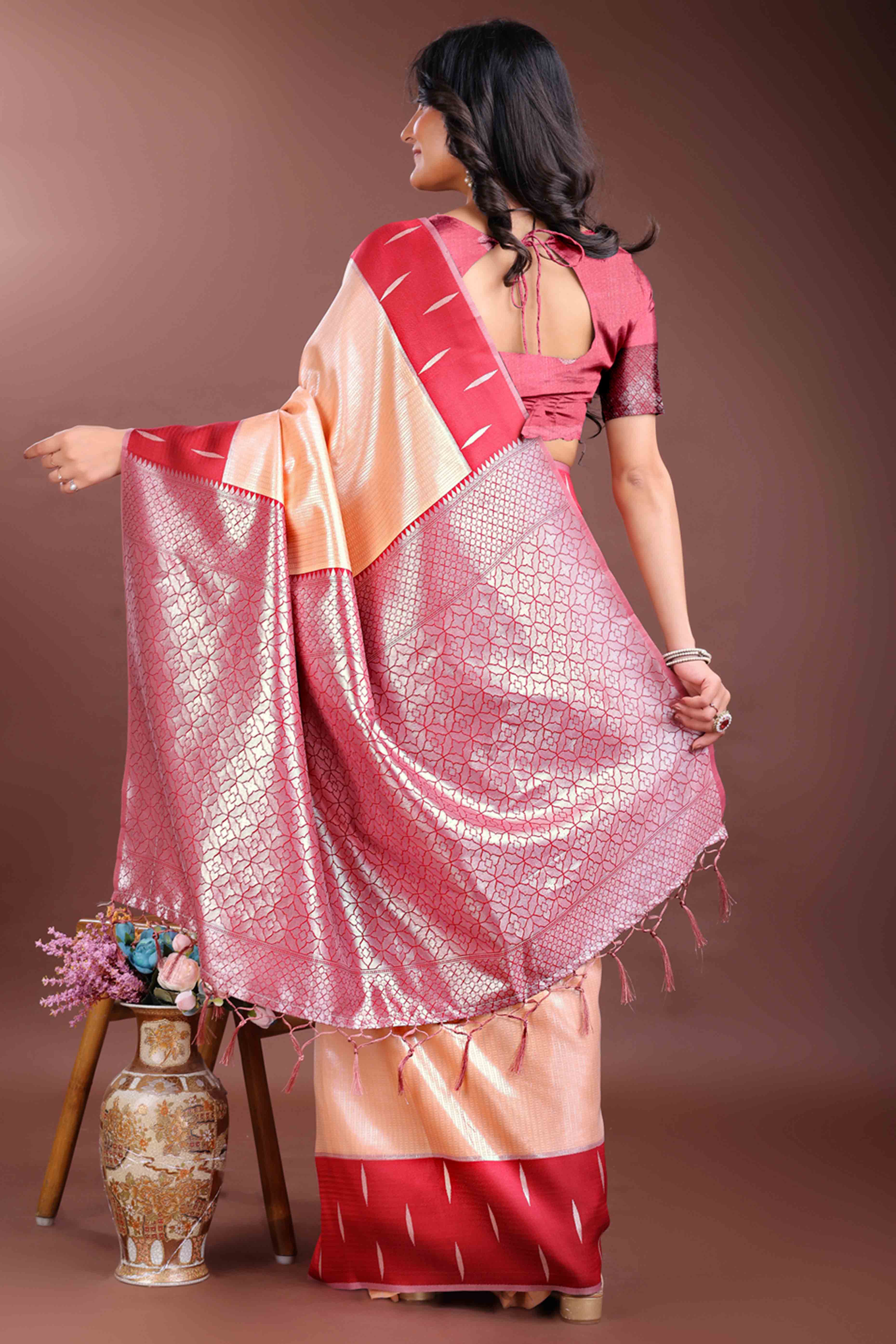 Radiant Light Orange Zari Weaving Silk Blend Saree of Timeless Elegance