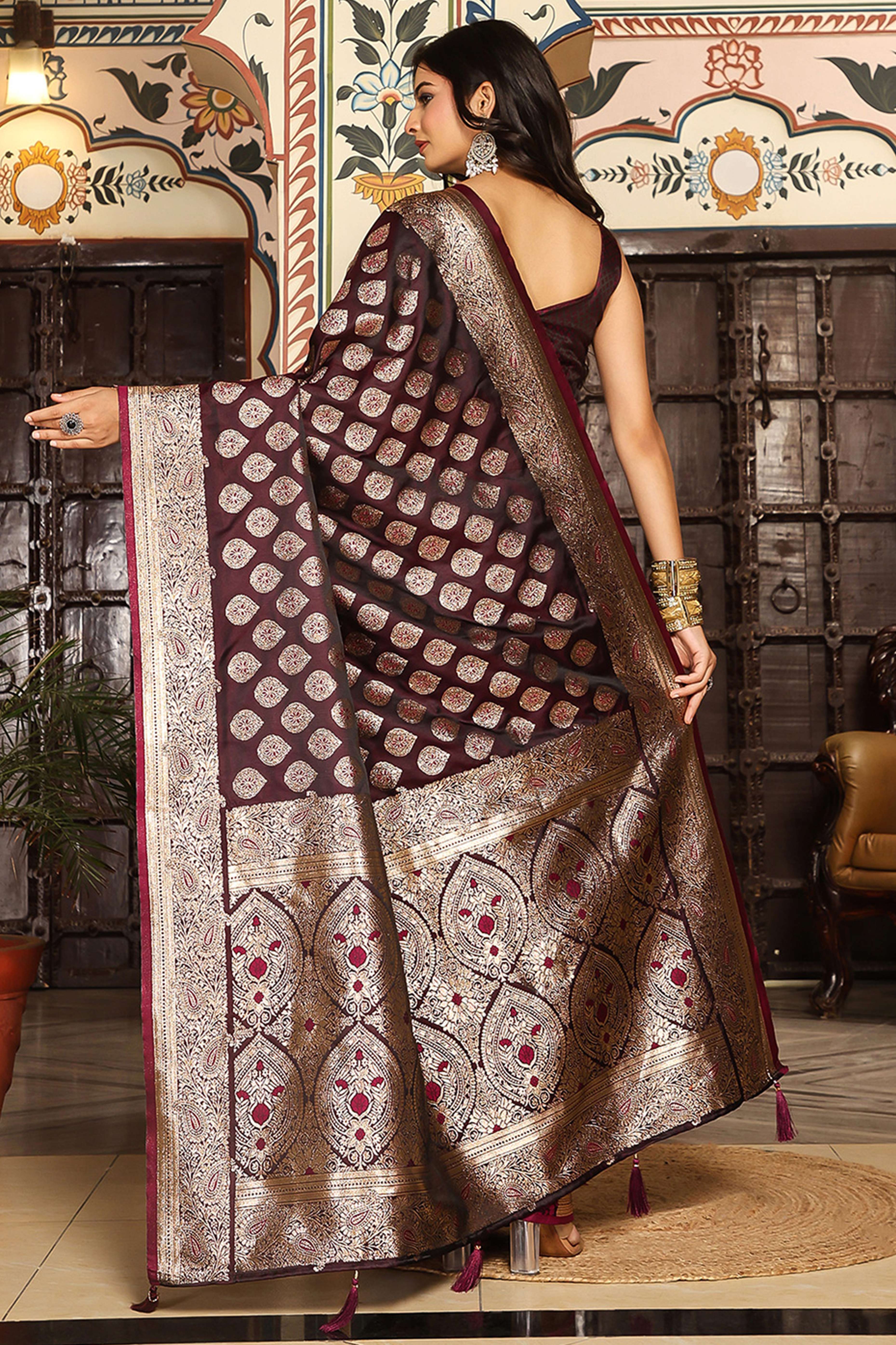 Festive Maroon Saree in Silk Blend with Exquisite Zari Weaving Work