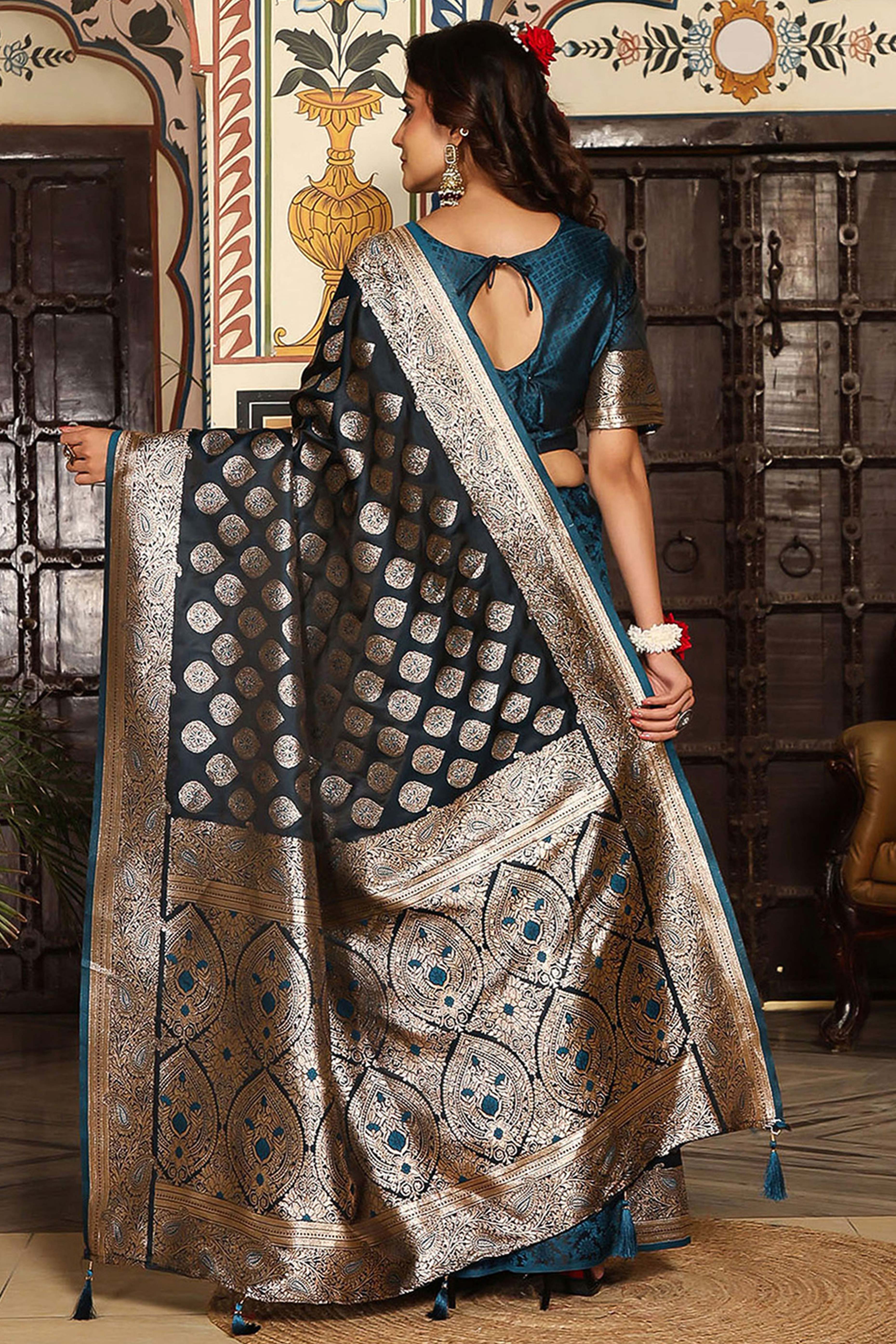 Festive Teal Saree in Silk Blend with Exquisite Zari Weaving Work