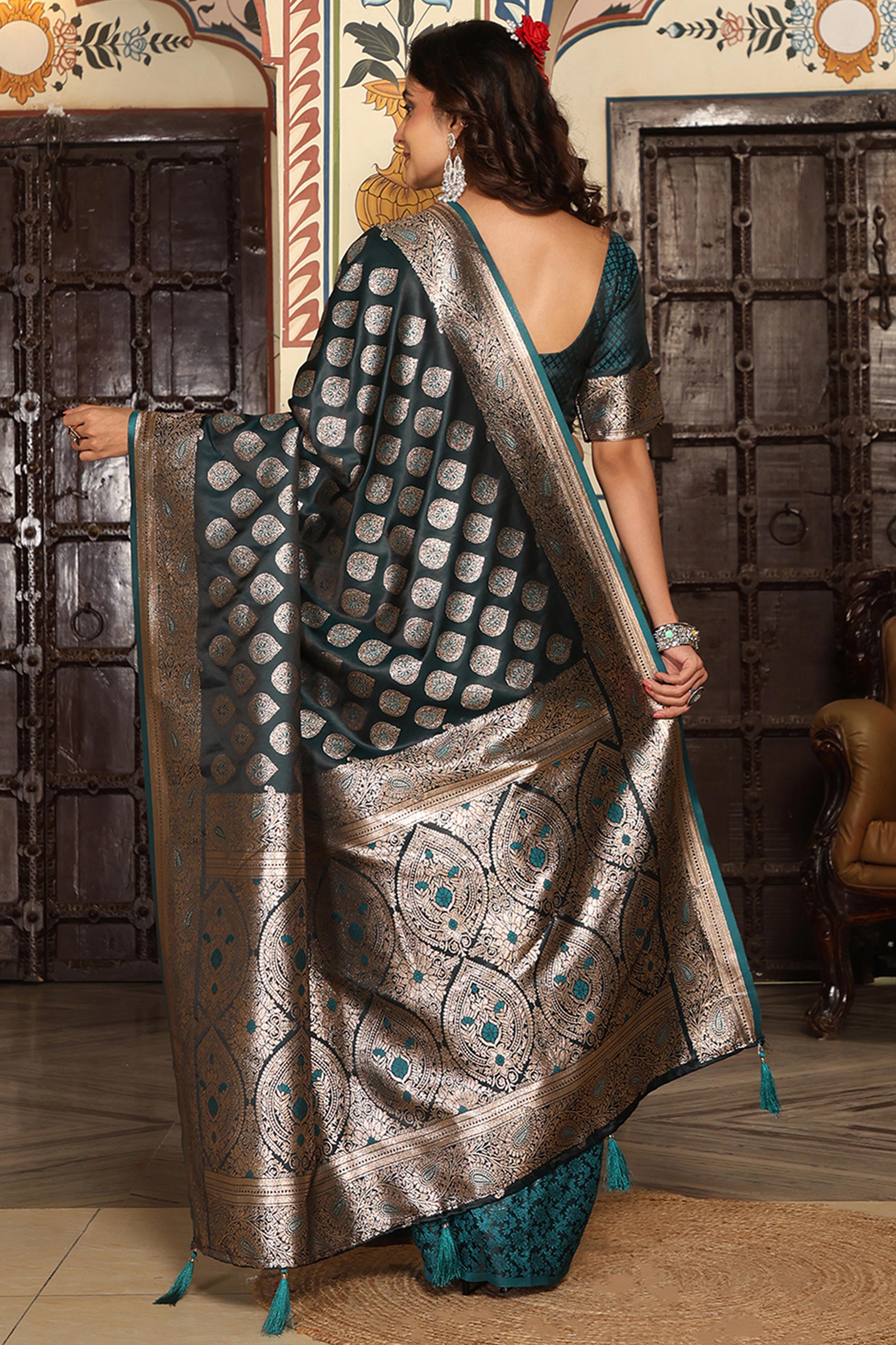Festive Morpich Green Saree in Silk Blend with Exquisite Zari Weaving Work