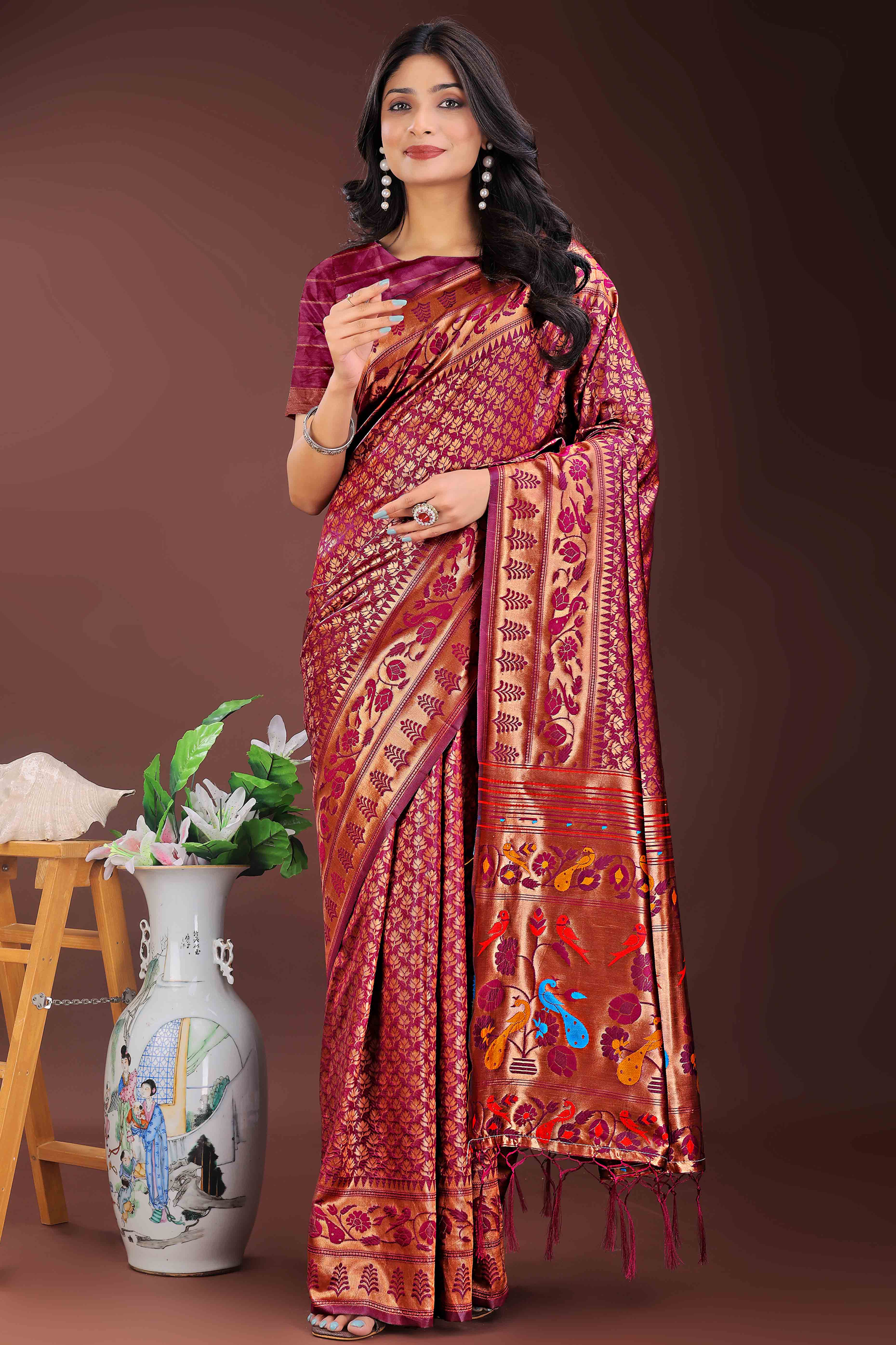 Magenta Silk Banarasi Saree with Stunning Zari Woven Brocade Patterns