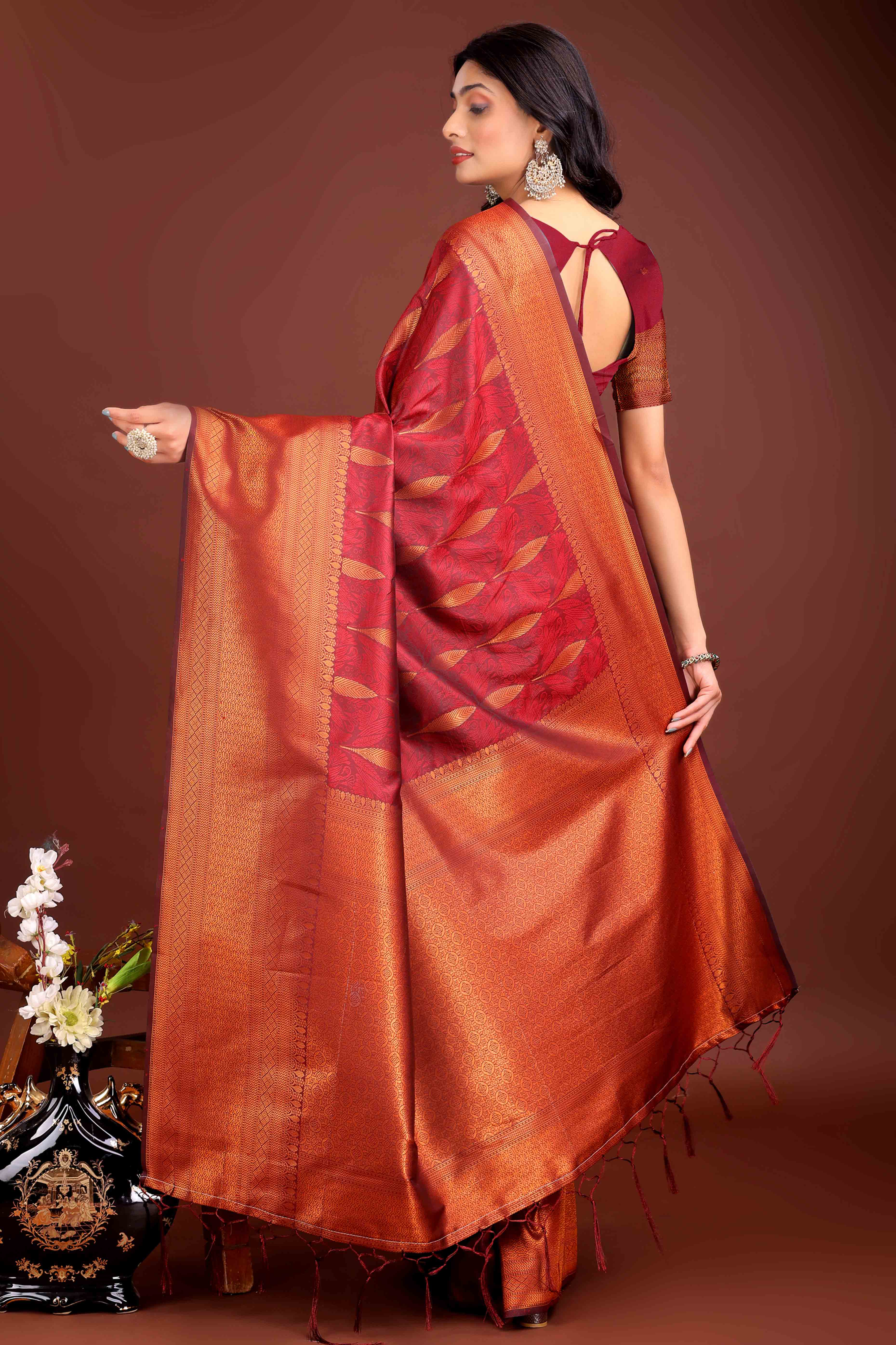 Maroon Zari Woven Banarasi Silk Saree With Timeless Tassel Border