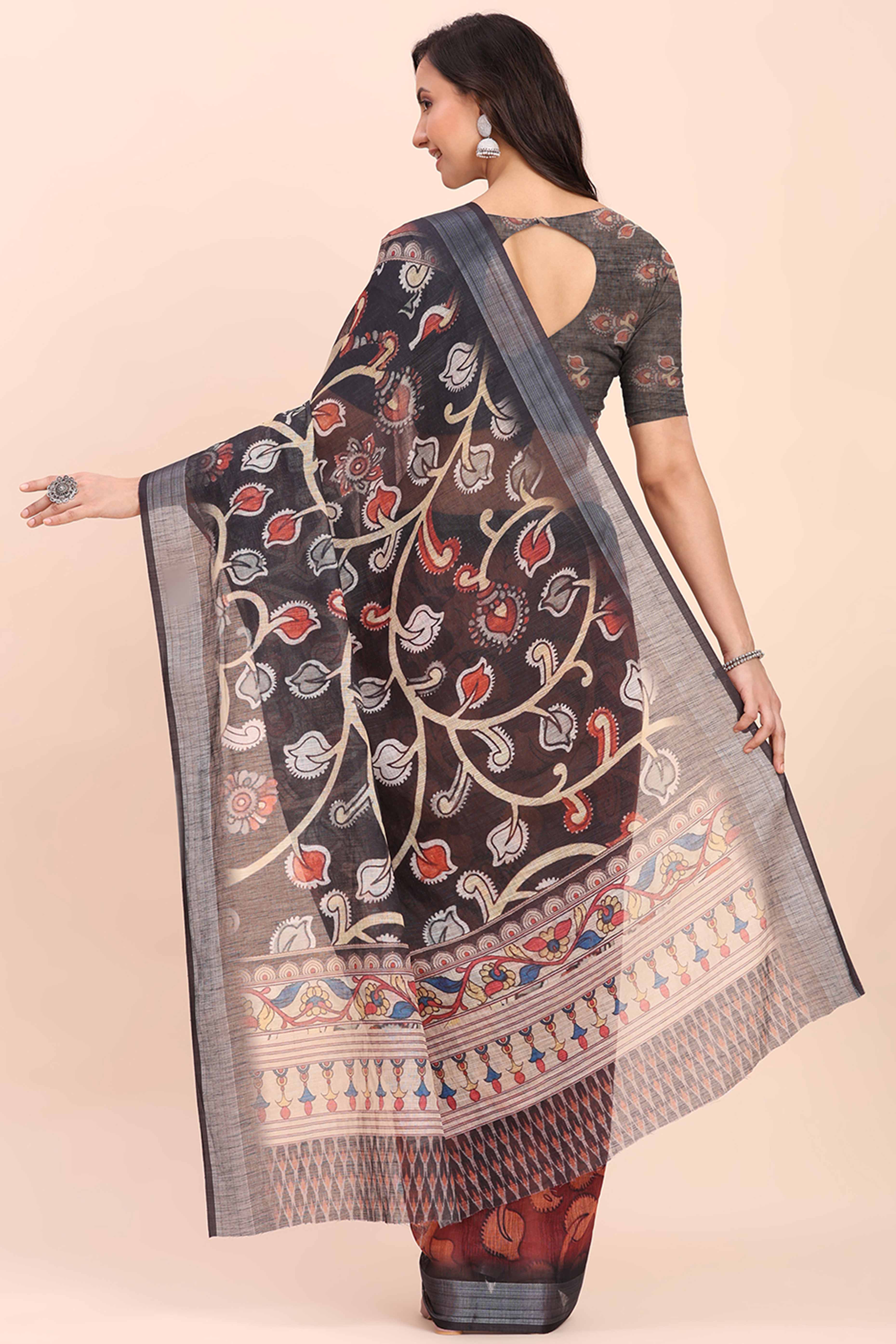 Maroon Linen Saree with Intricate Silver Weaving