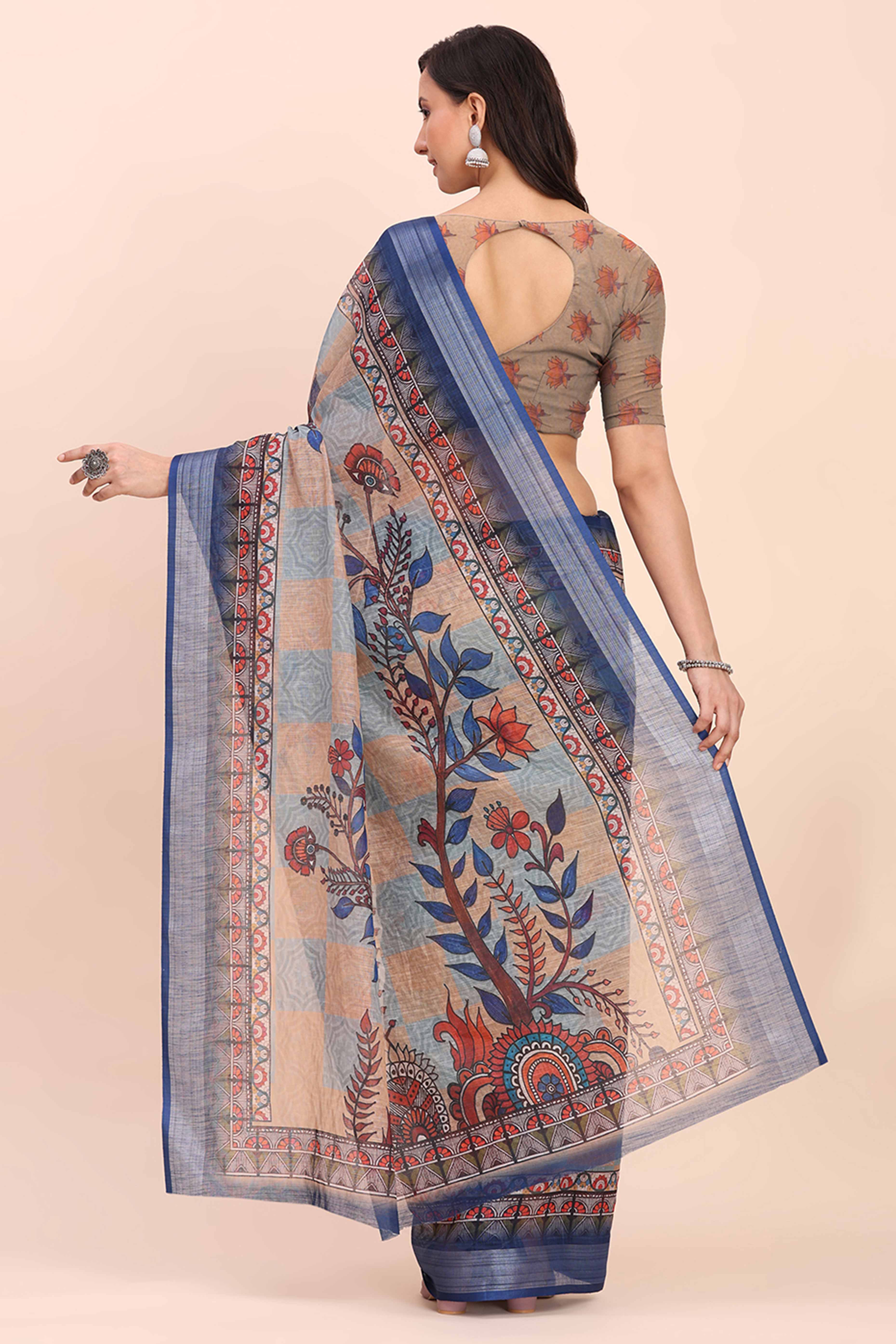 Black & Maroon Linen Saree with Intricate Silver Weaving