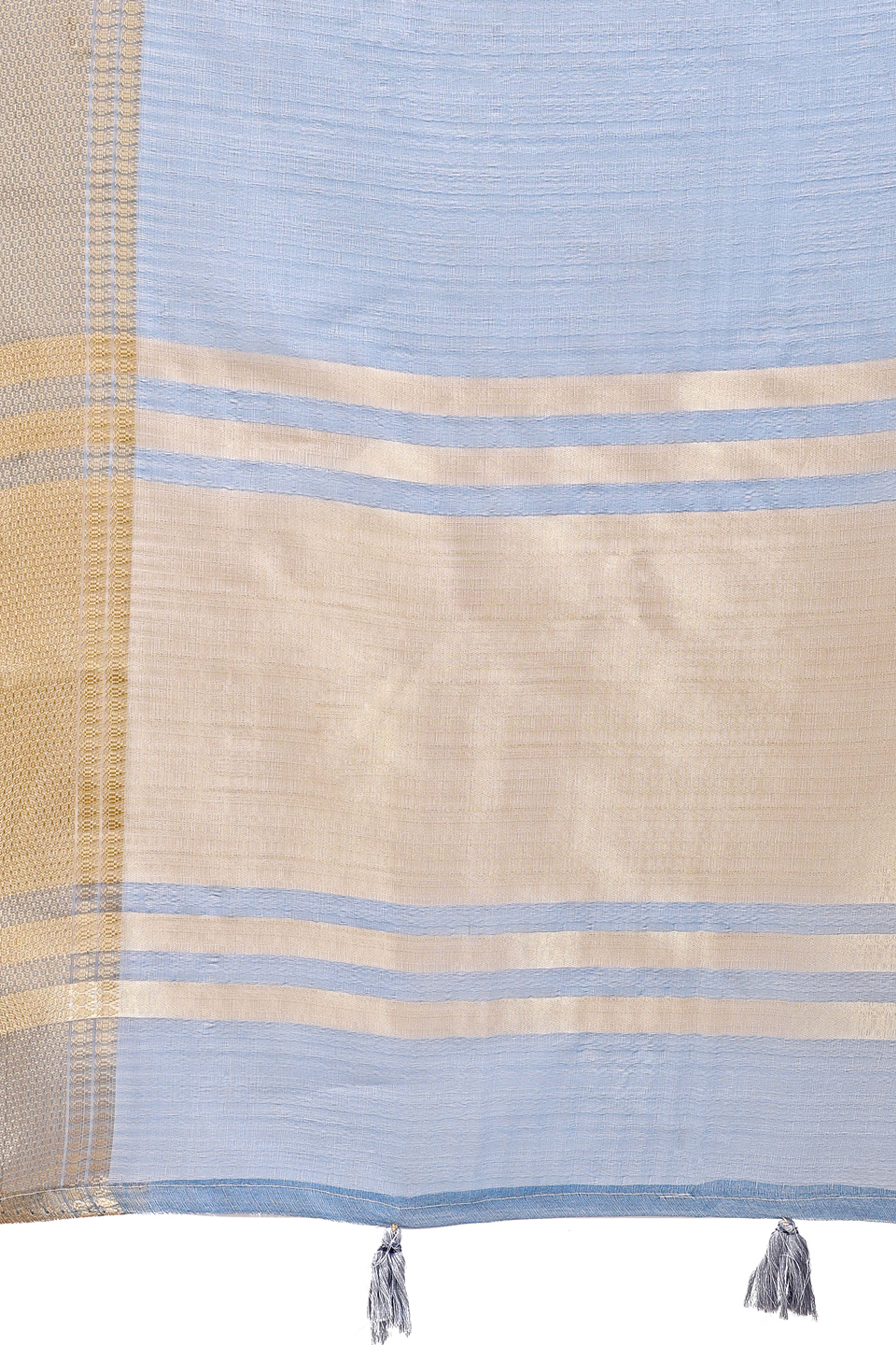 Soft Sky Blue Organza Saree with Detailed Zari Woven Edging