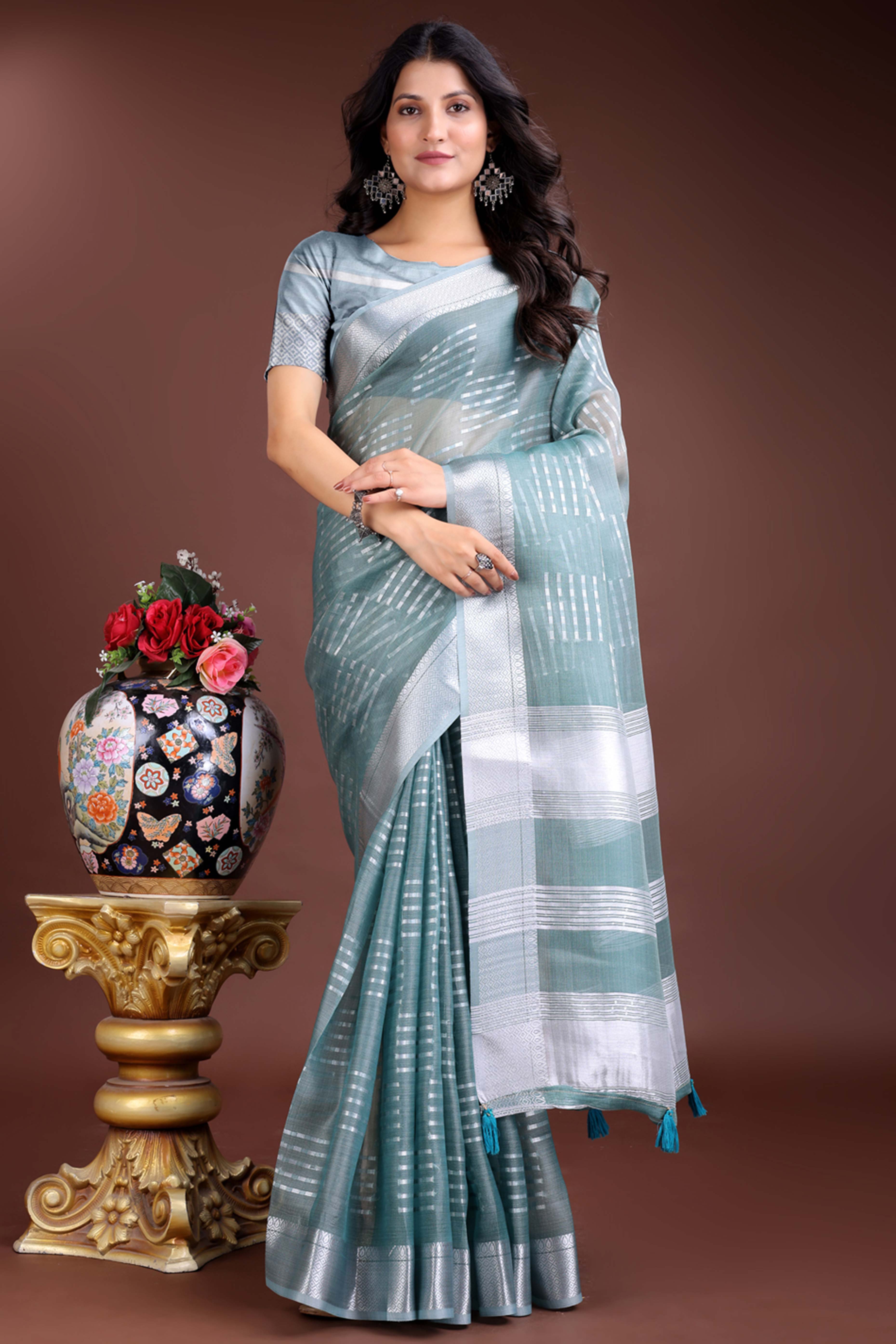 Sky Blue Organza Saree with Zari Woven Elegance