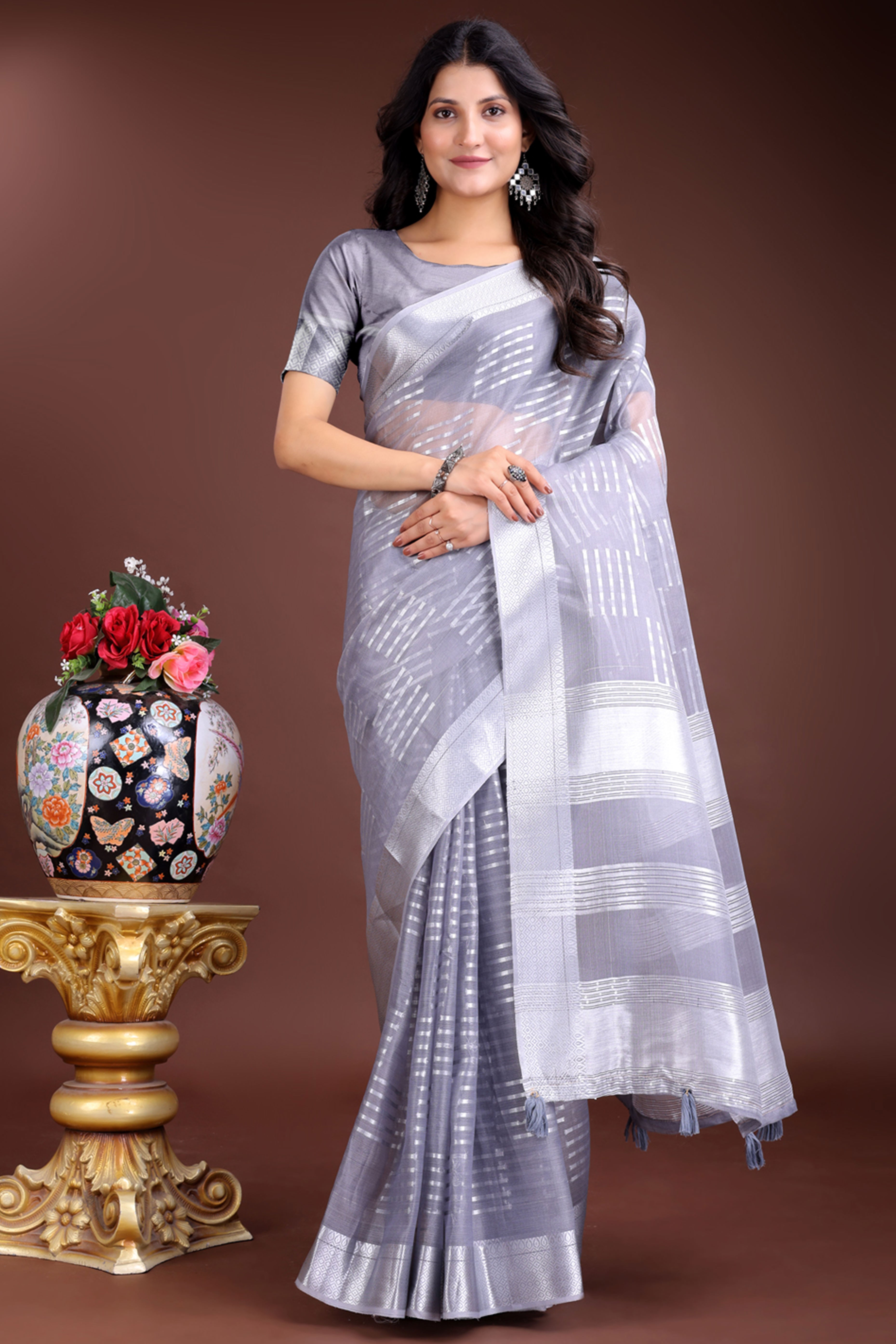 Sea Green Organza Saree with Zari Woven Sophistication