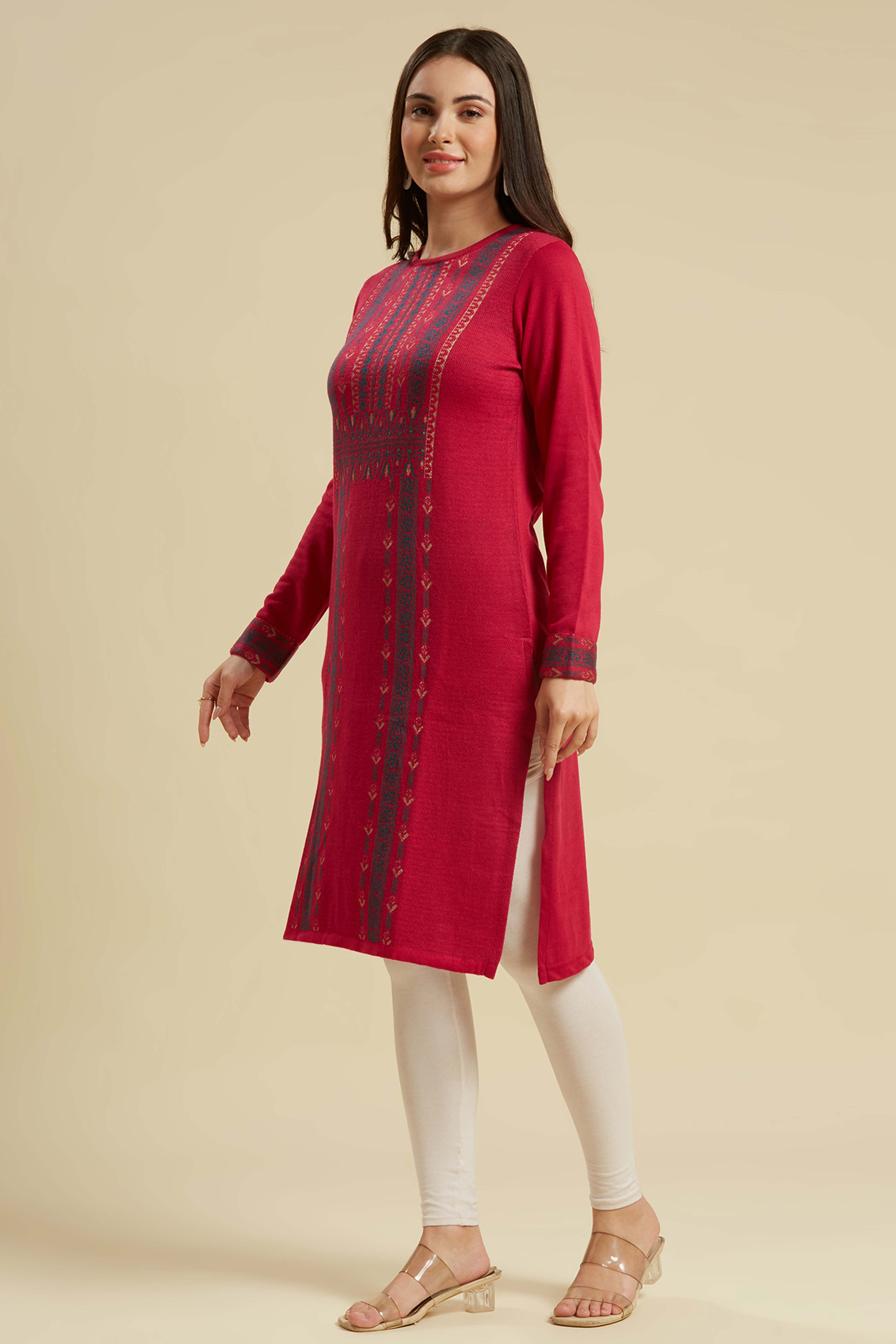 Dark Pink Woolen Straight Kurti