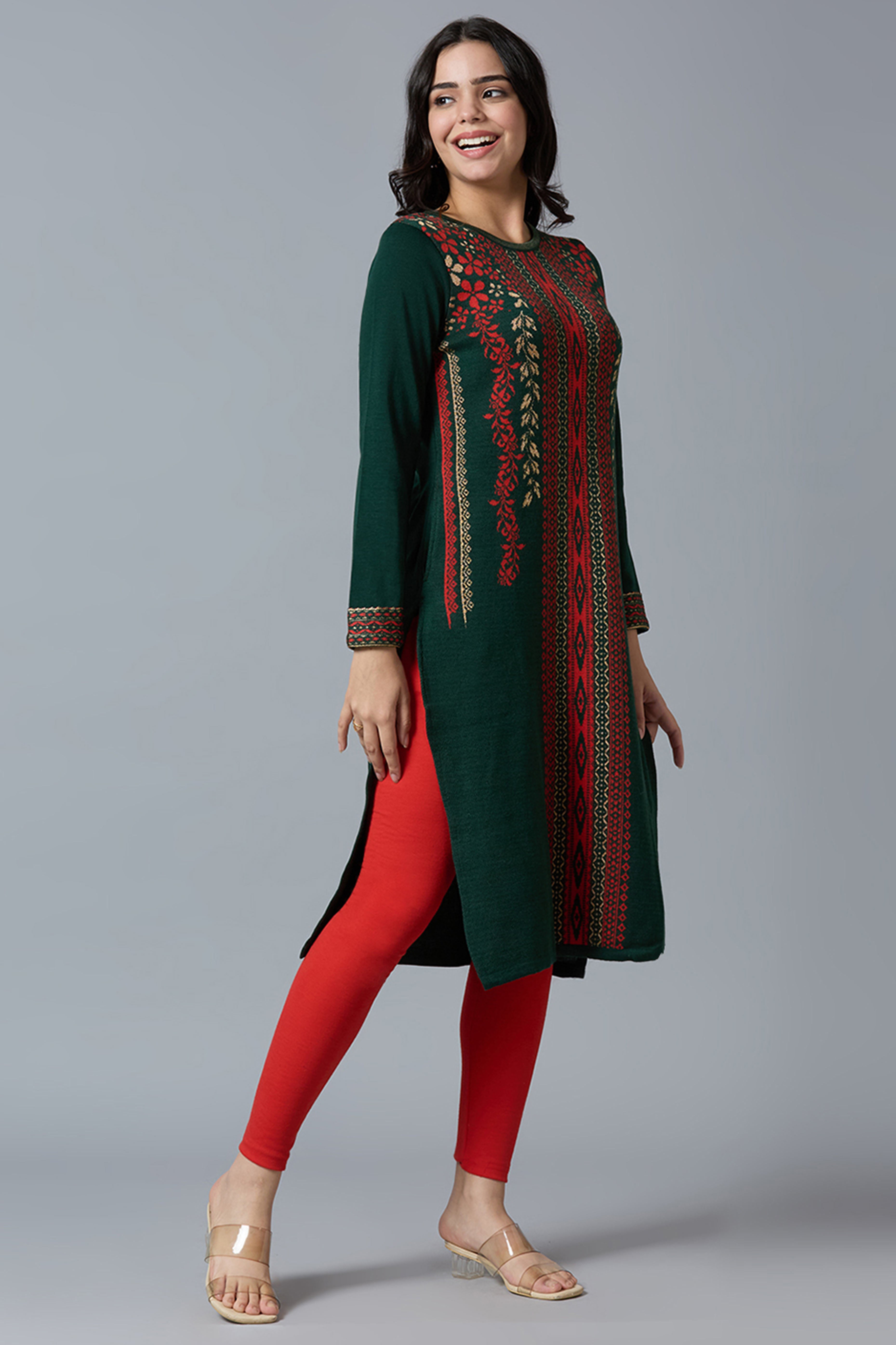 Bottle Green Woolen Straight Kurti