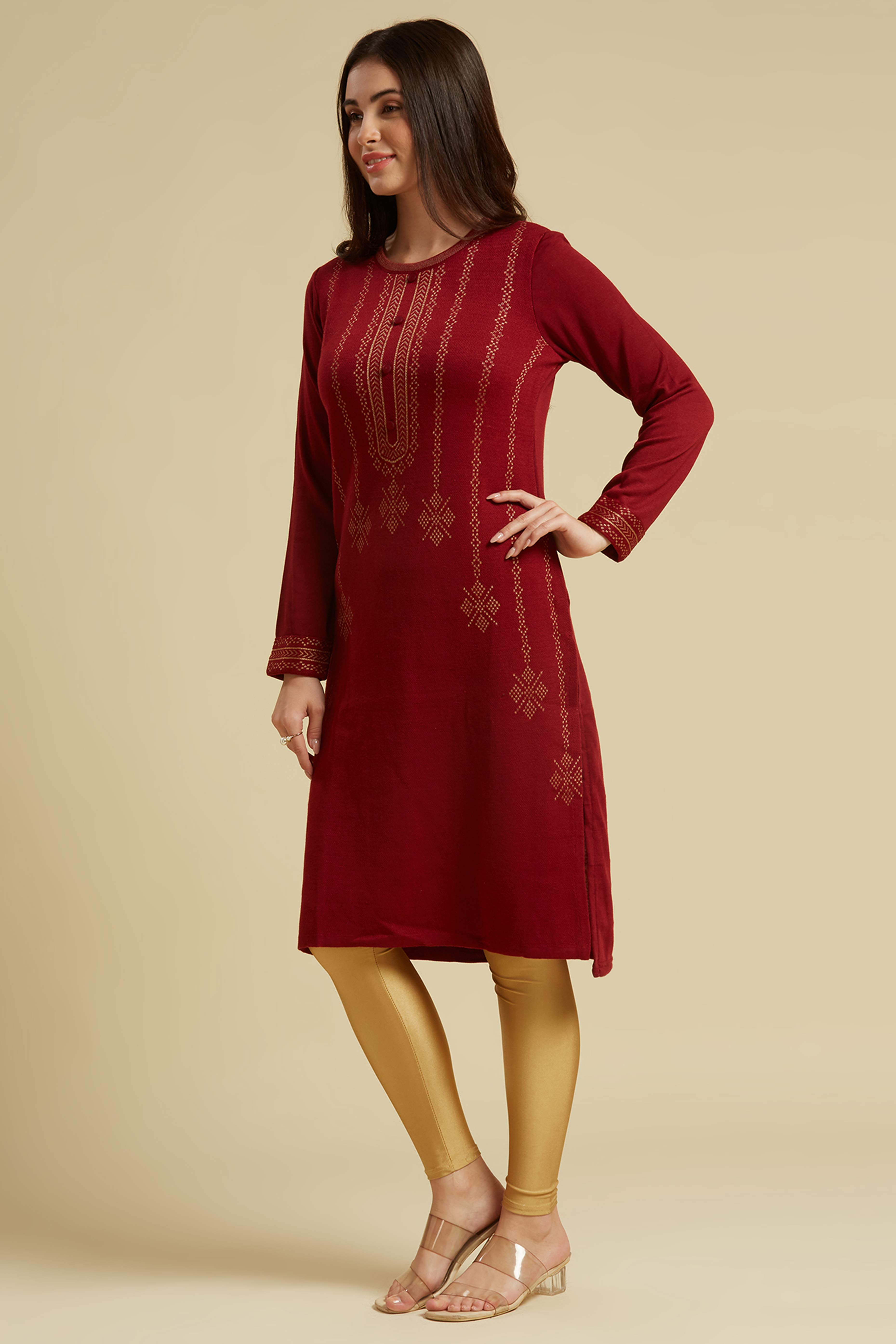 Maroon Woolen Straight Kurti