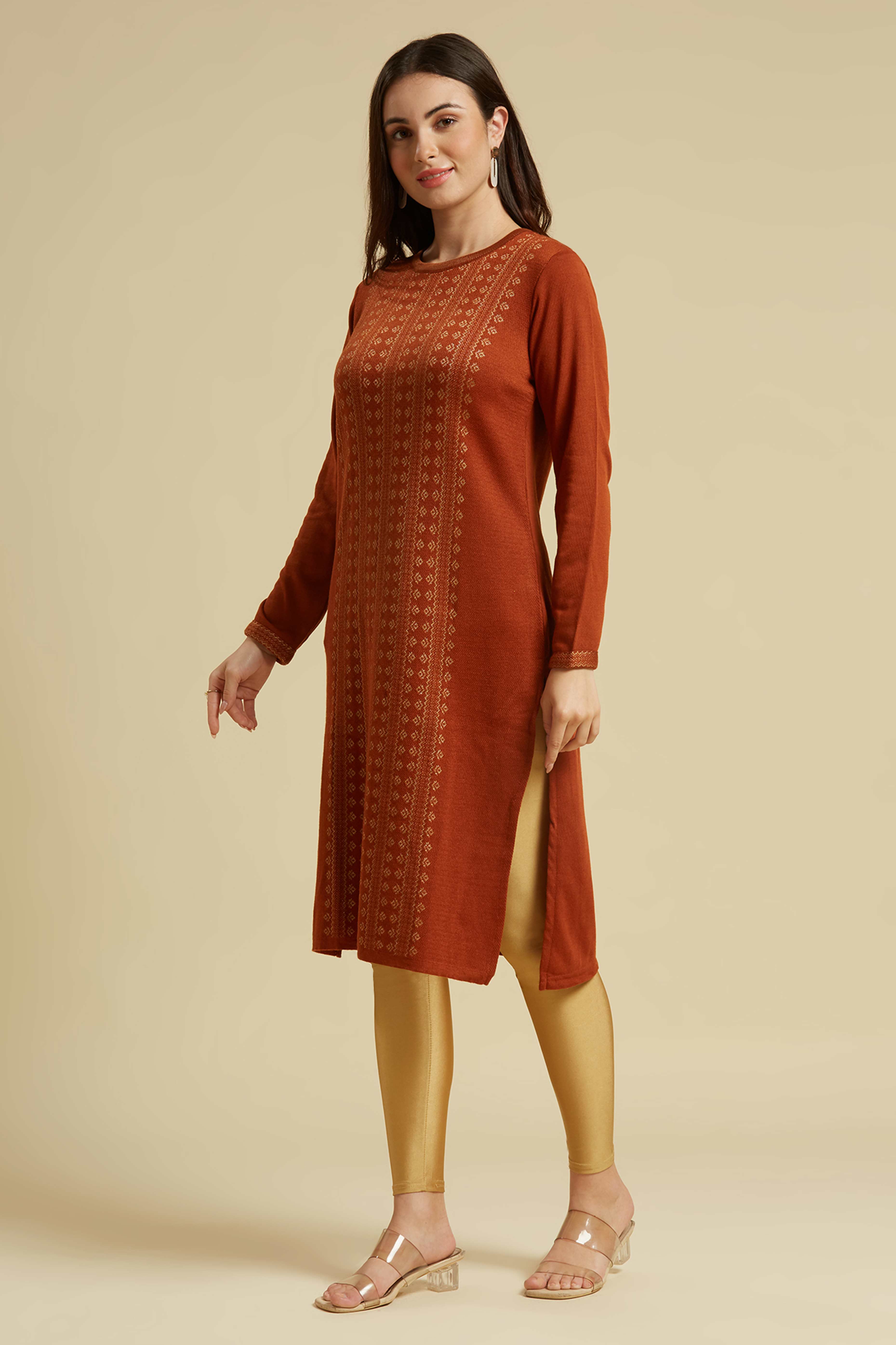 Dark Rust Woolen Straight Kurti