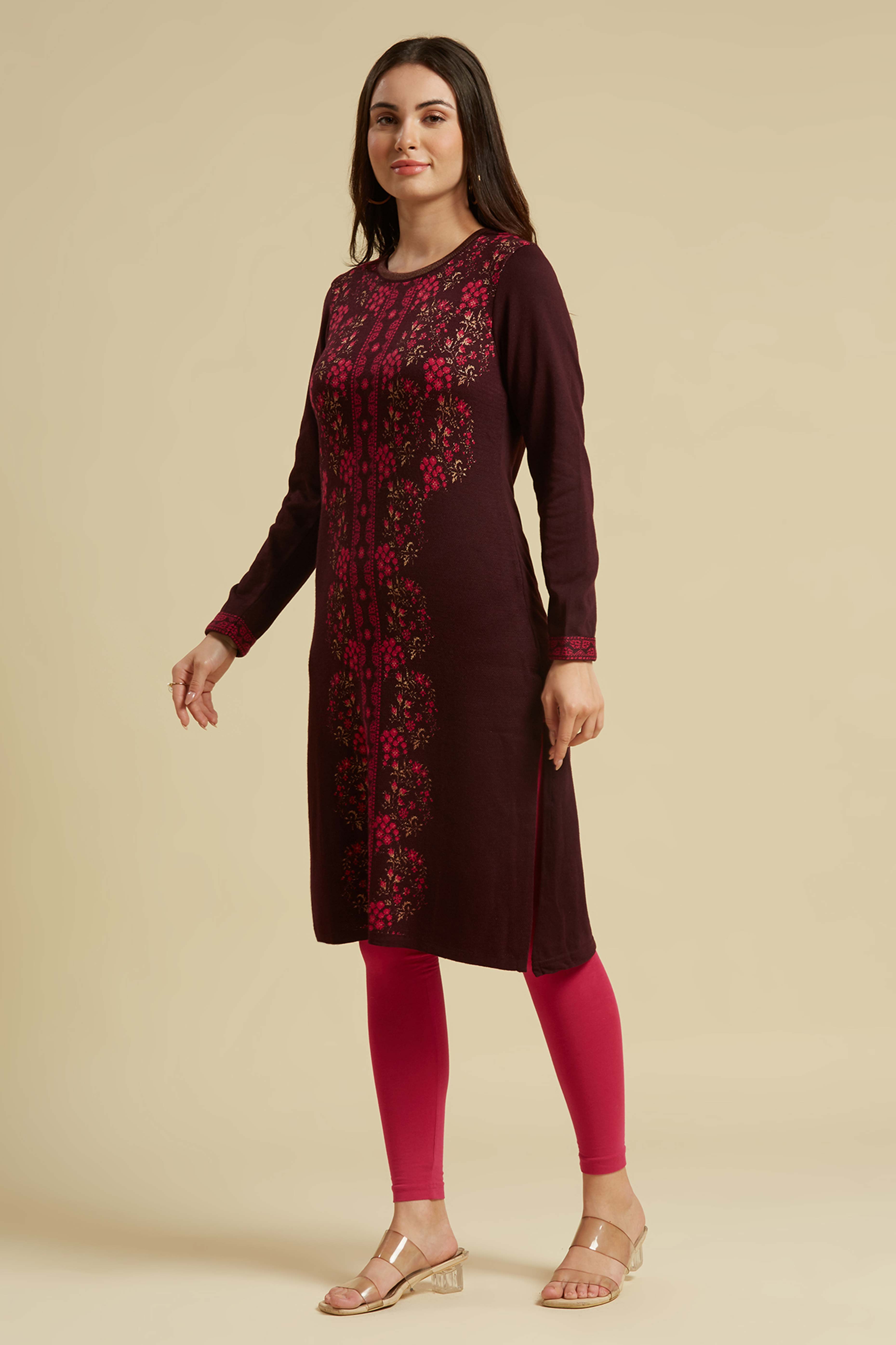 Dark Mauve Woolen Straight Kurti