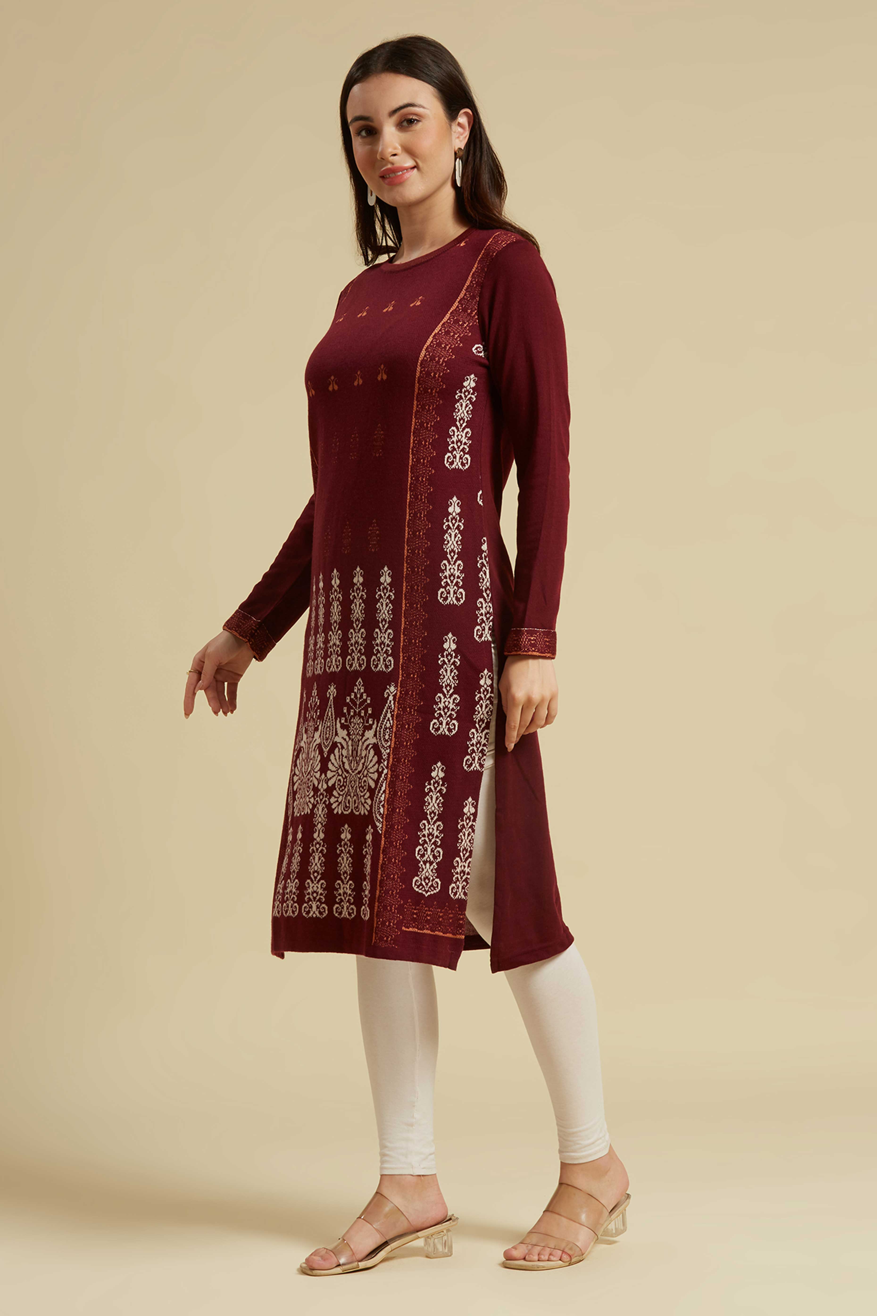 Wine Woolen Straight Kurti