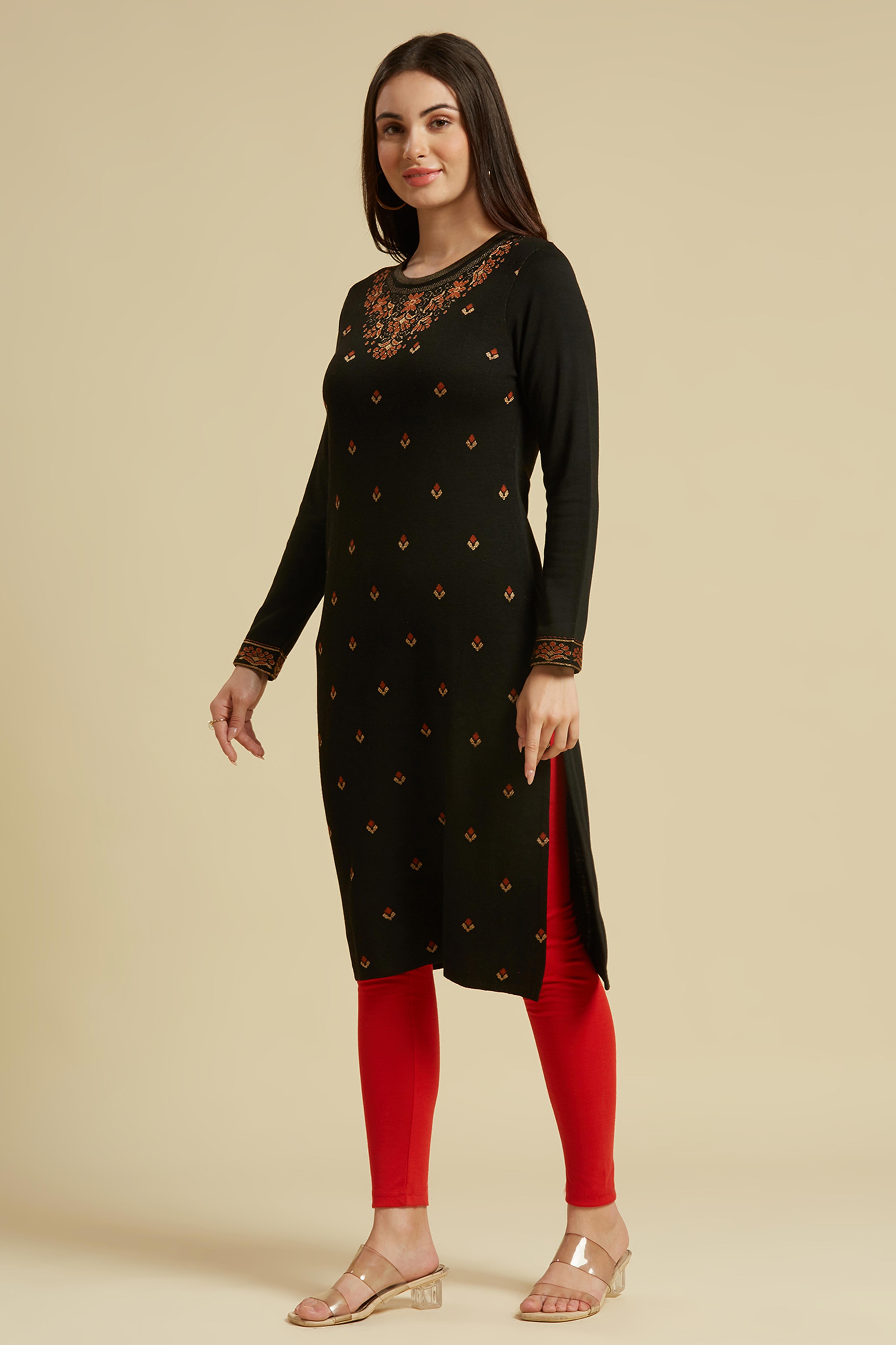 Black Woolen Straight Kurti