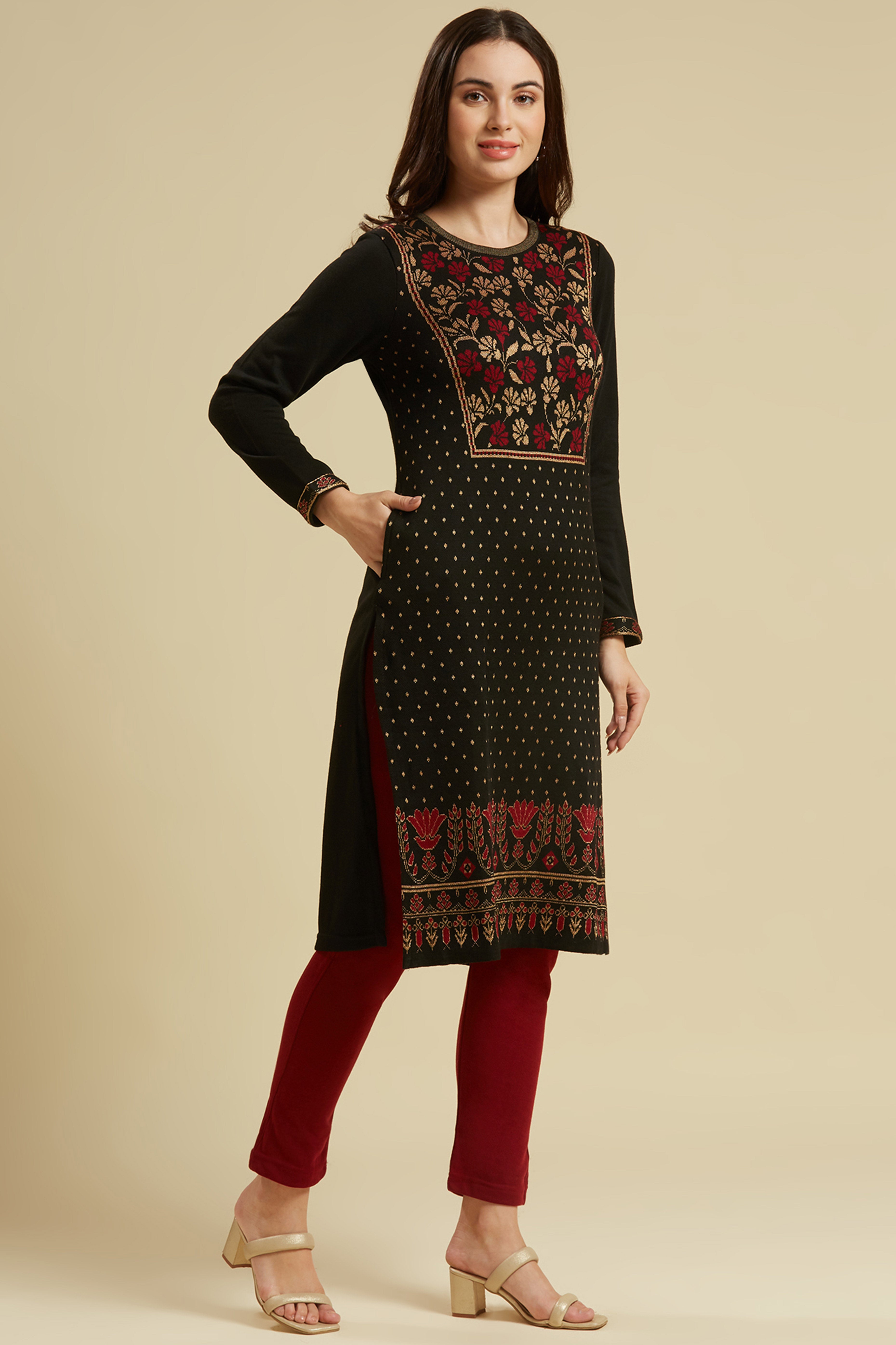Black Woolen Straight Kurti