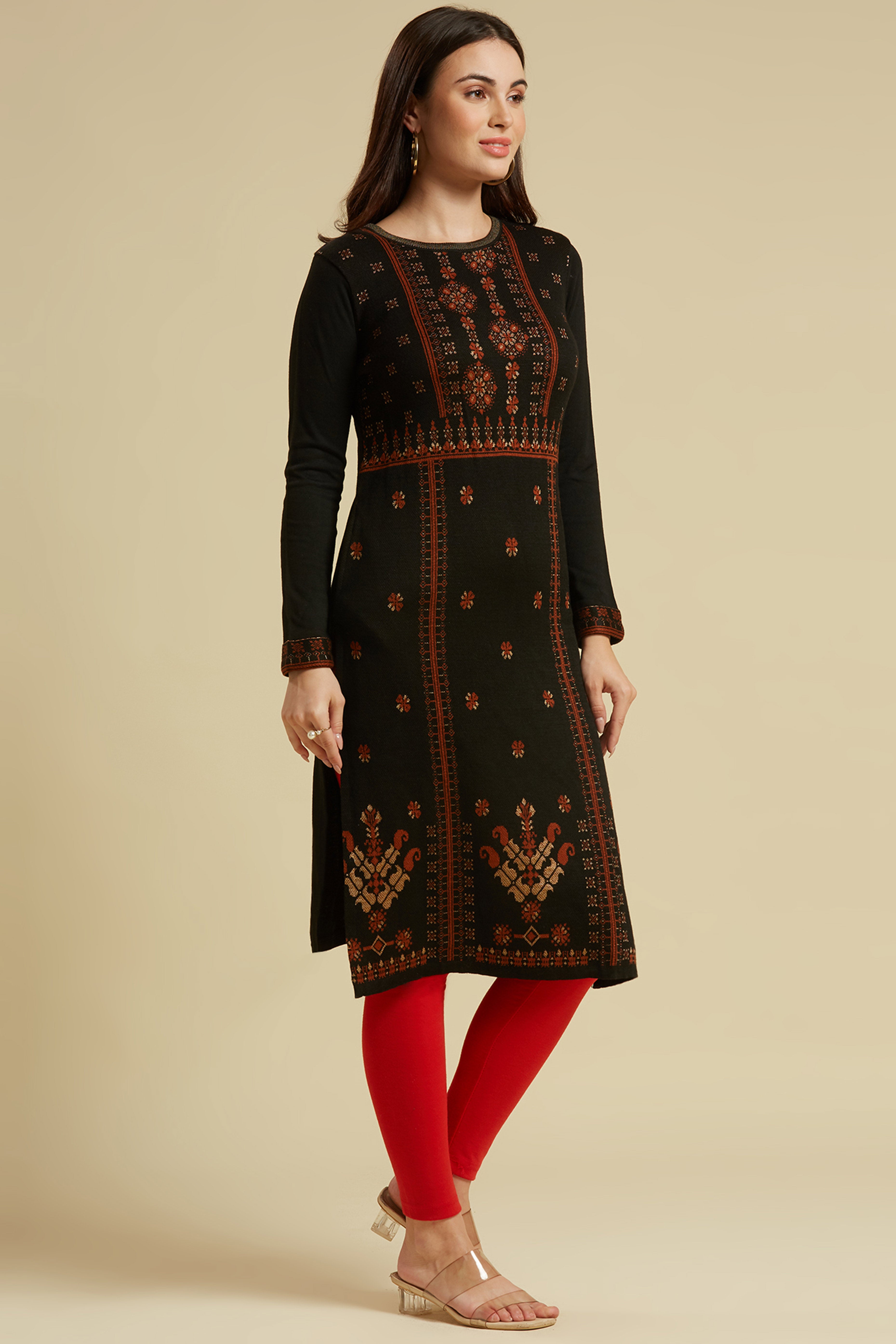 Black Woolen Straight Kurti