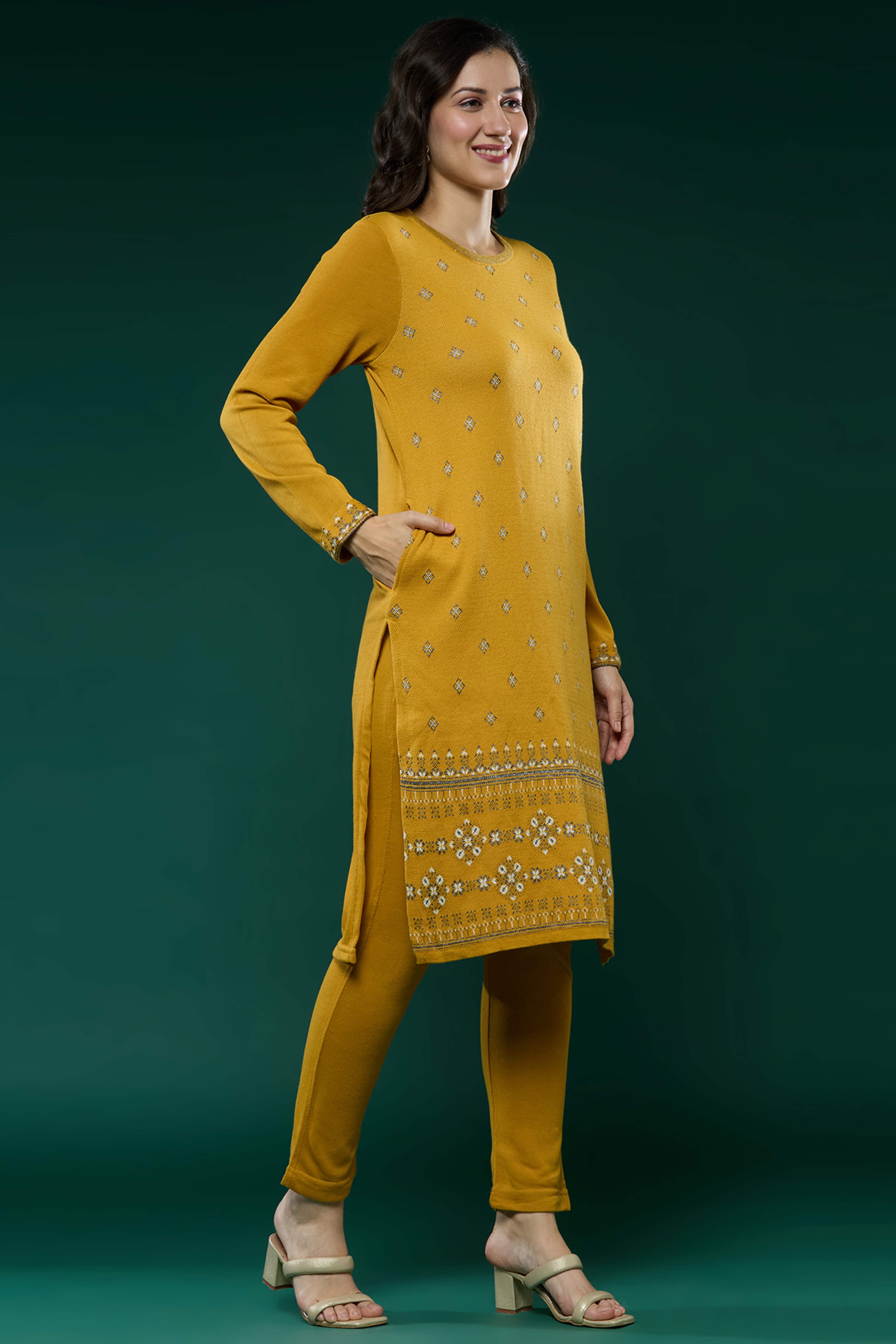 Mustard Woolen Straight Kurti