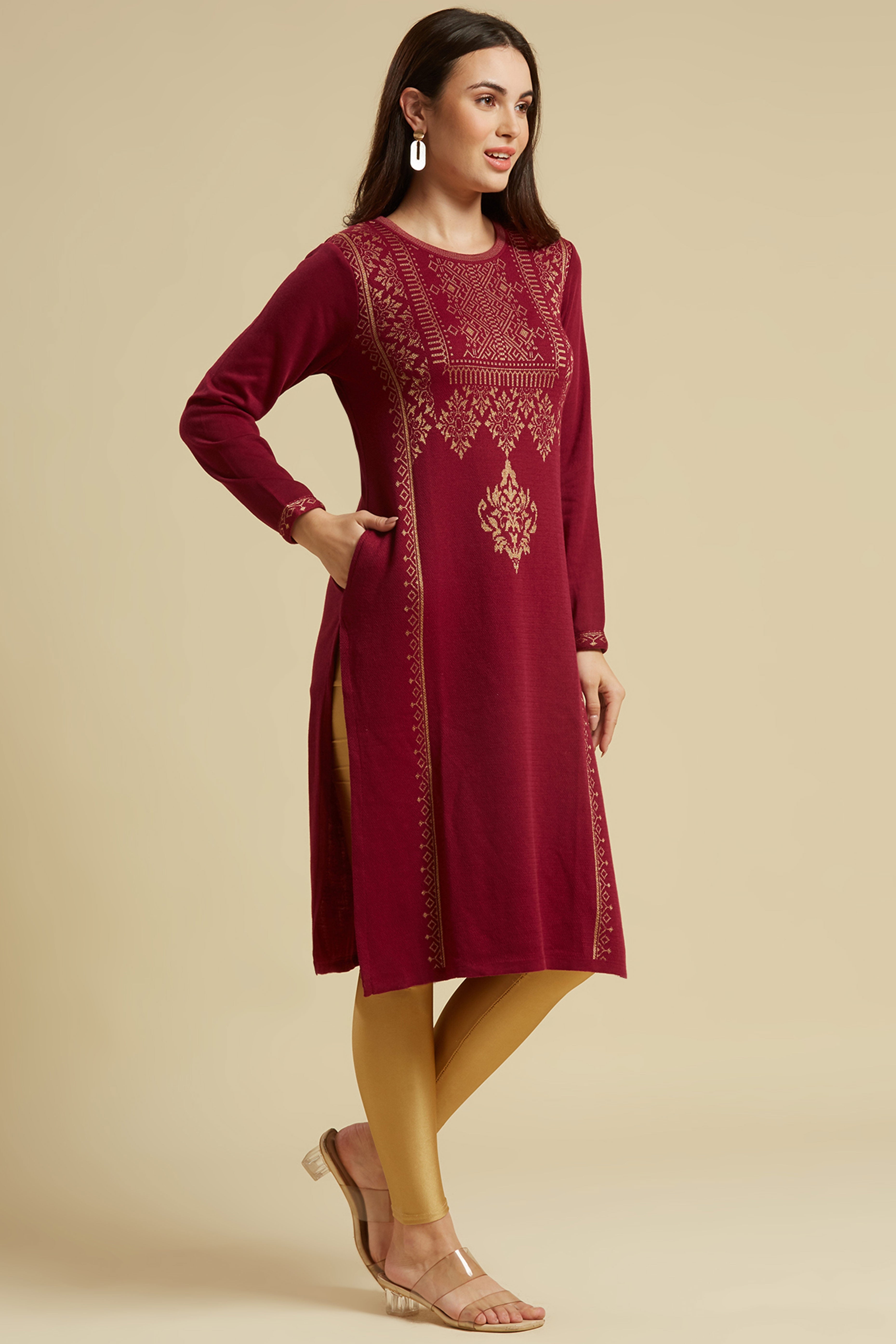 Purple Woolen Straight Kurti