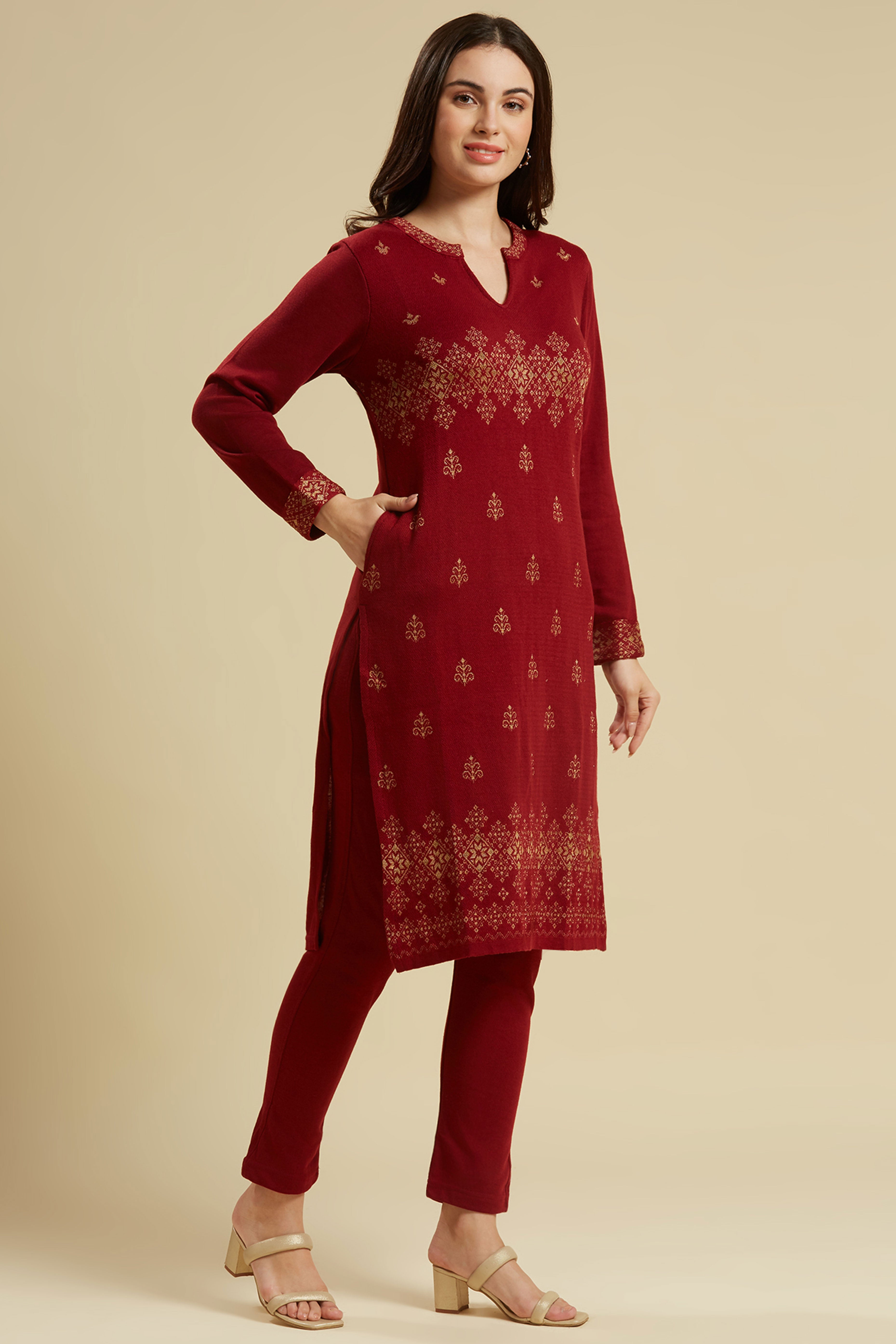 Maroon Woolen Straight Kurti