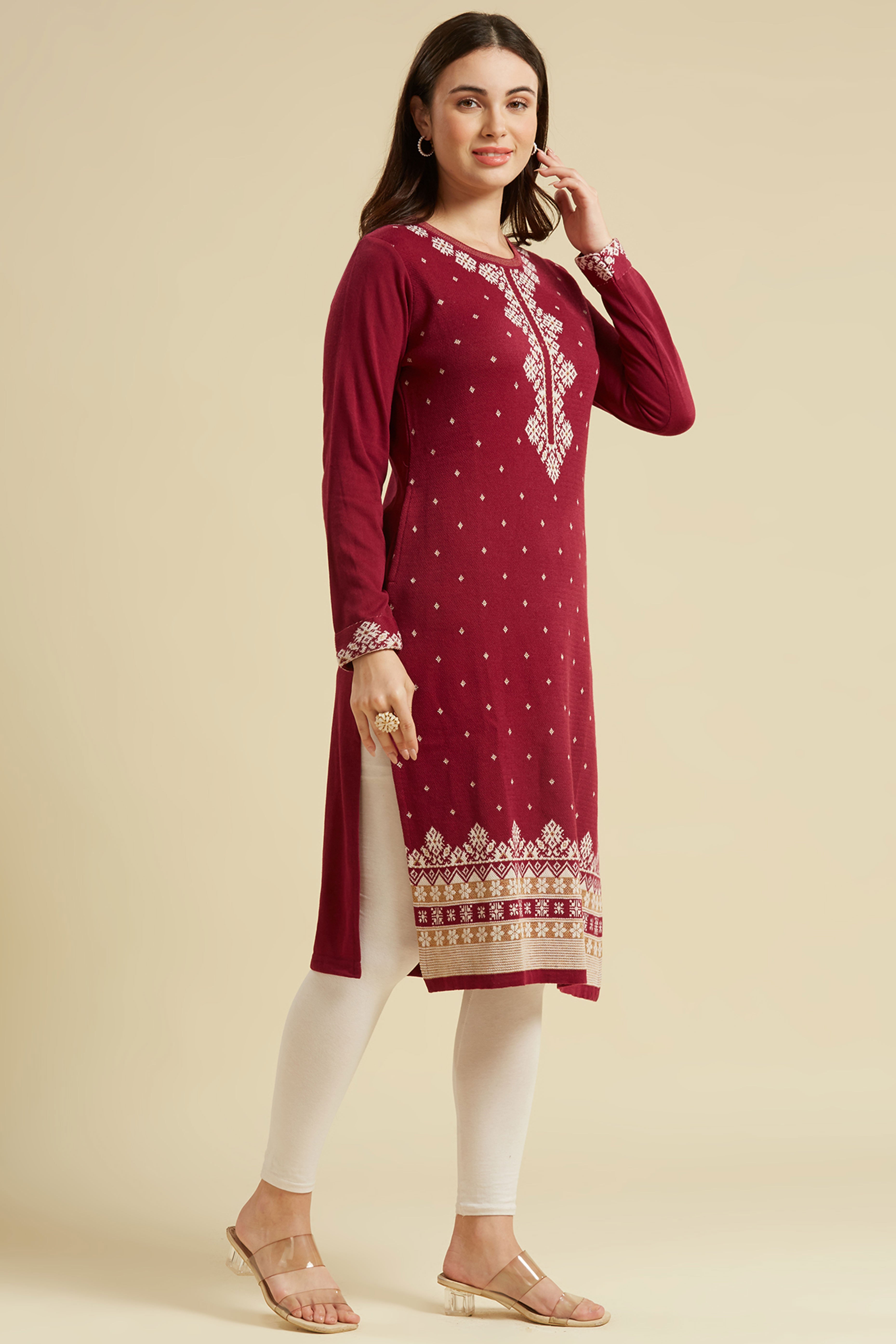 Purple Woolen Straight Kurti