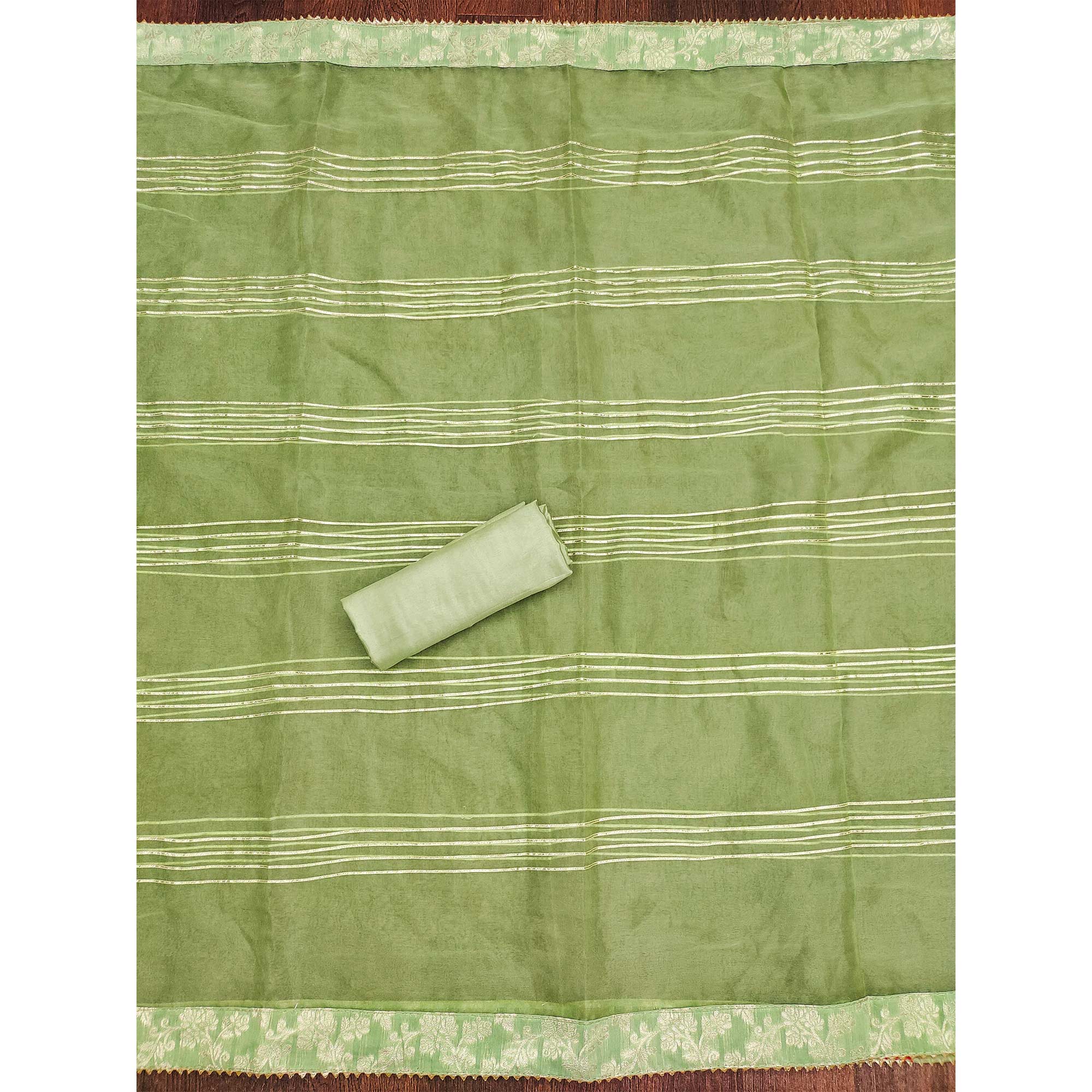 Green Woven With Handwork Jacquard Dress Material