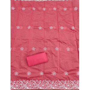 Gajri Pink Cotton Blend Unstitched Suit Material with Soft Floral Embroidery Work