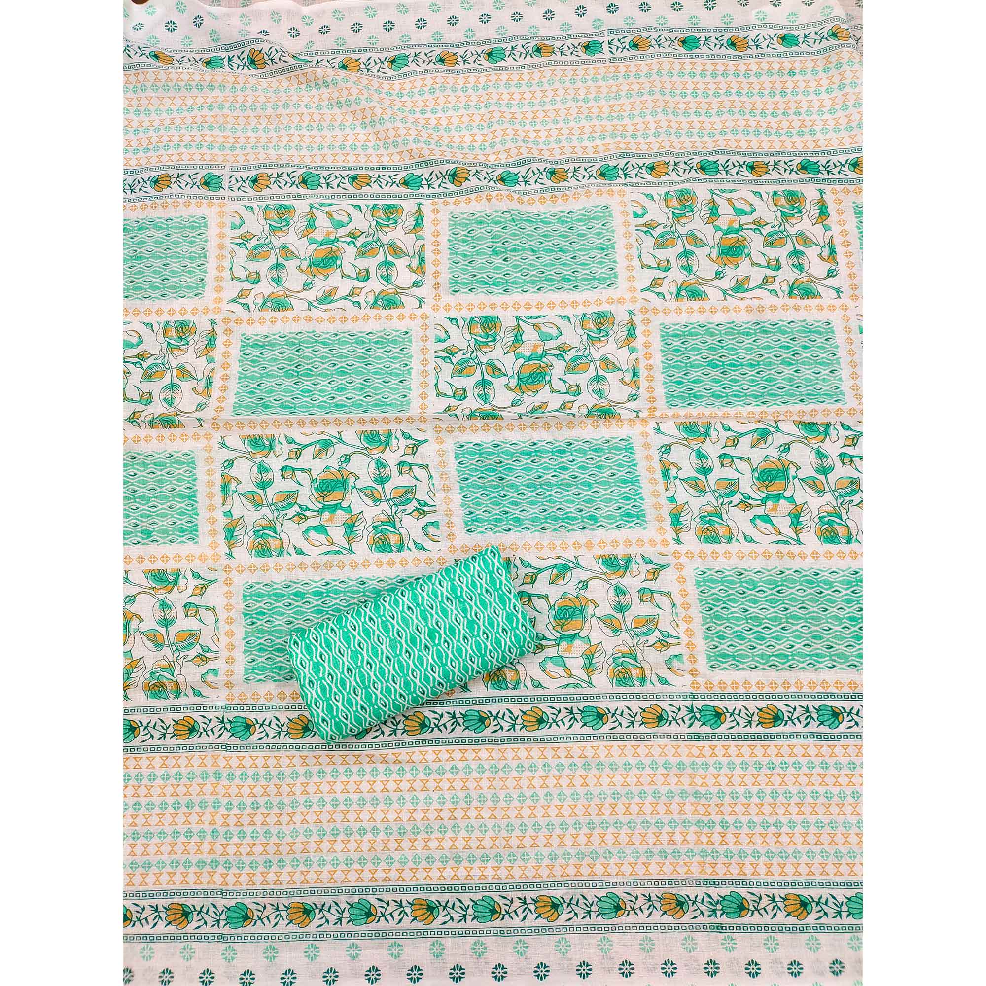 Sea Green Floral Printed Cotton Blend Dress Material