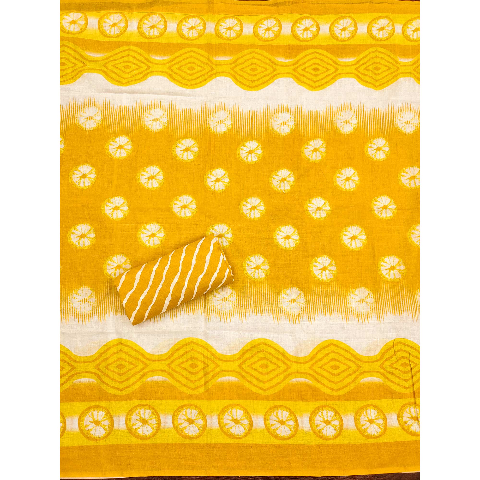 Yellow Printed With Embroidered Cotton Blend Dress Material