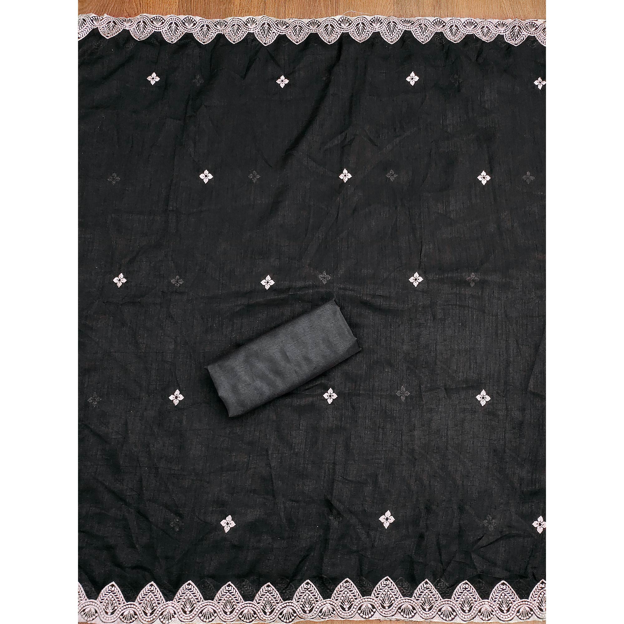 Black Vichitra Silk Dress Material With Intricate Floral Zari Embroidery