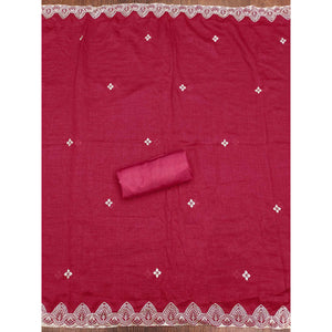 Pink Vichitra Silk Dress Material With Intricate Floral Zari Embroidery