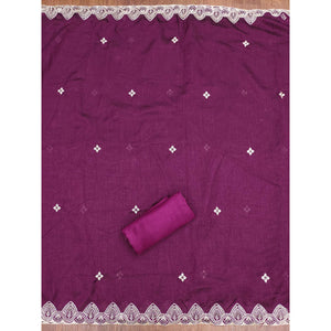 Wine Vichitra Silk Dress Material With Intricate Floral Zari Embroidery