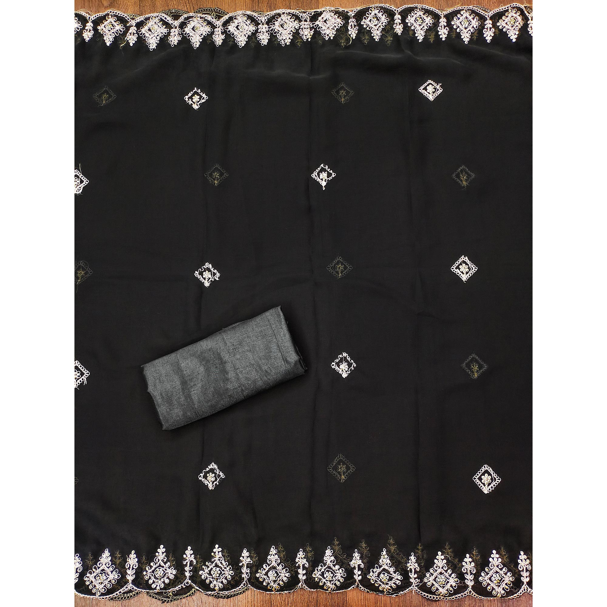 Black Sequins Embroidered Georgette Dress Material