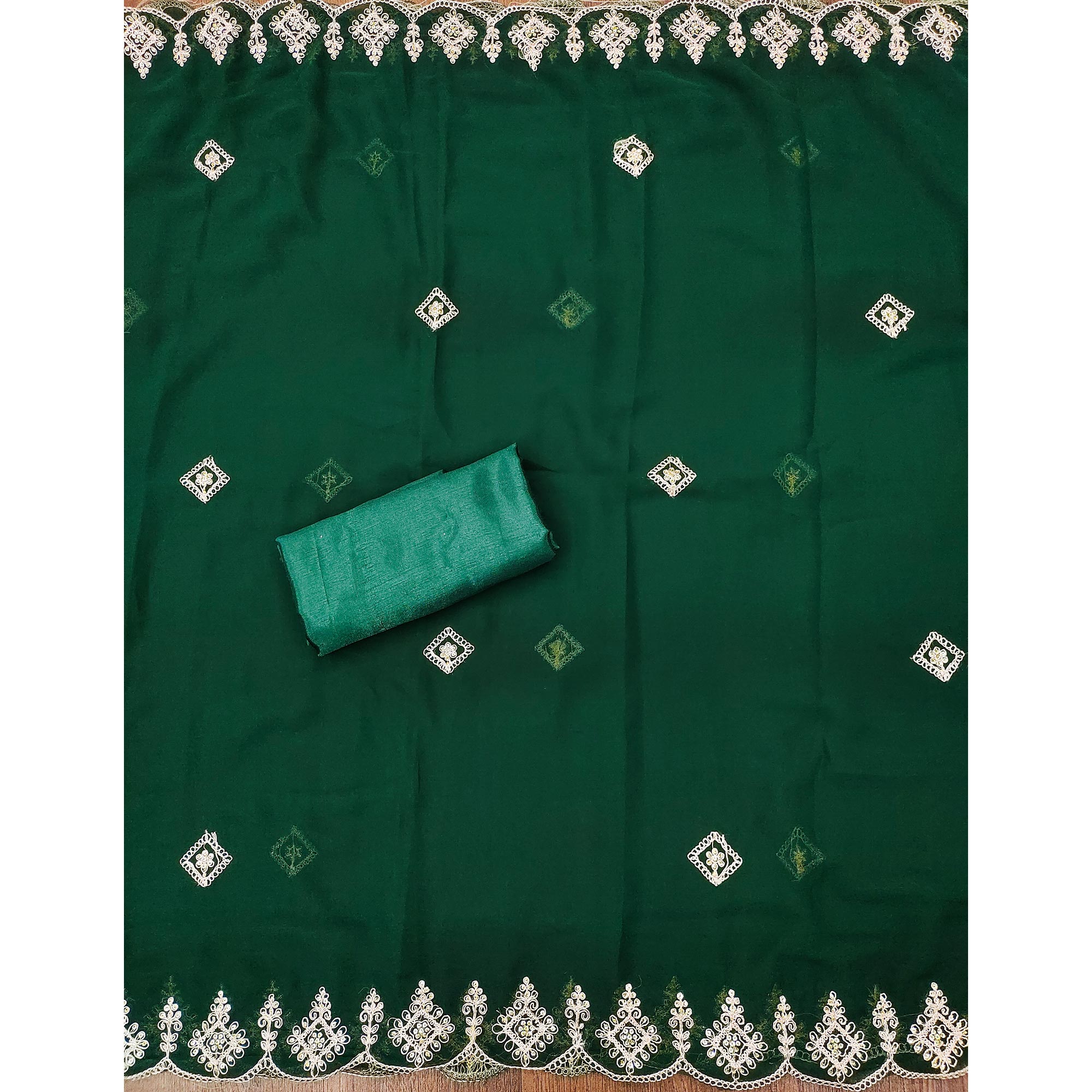 Green Sequins Embroidered Georgette Dress Material