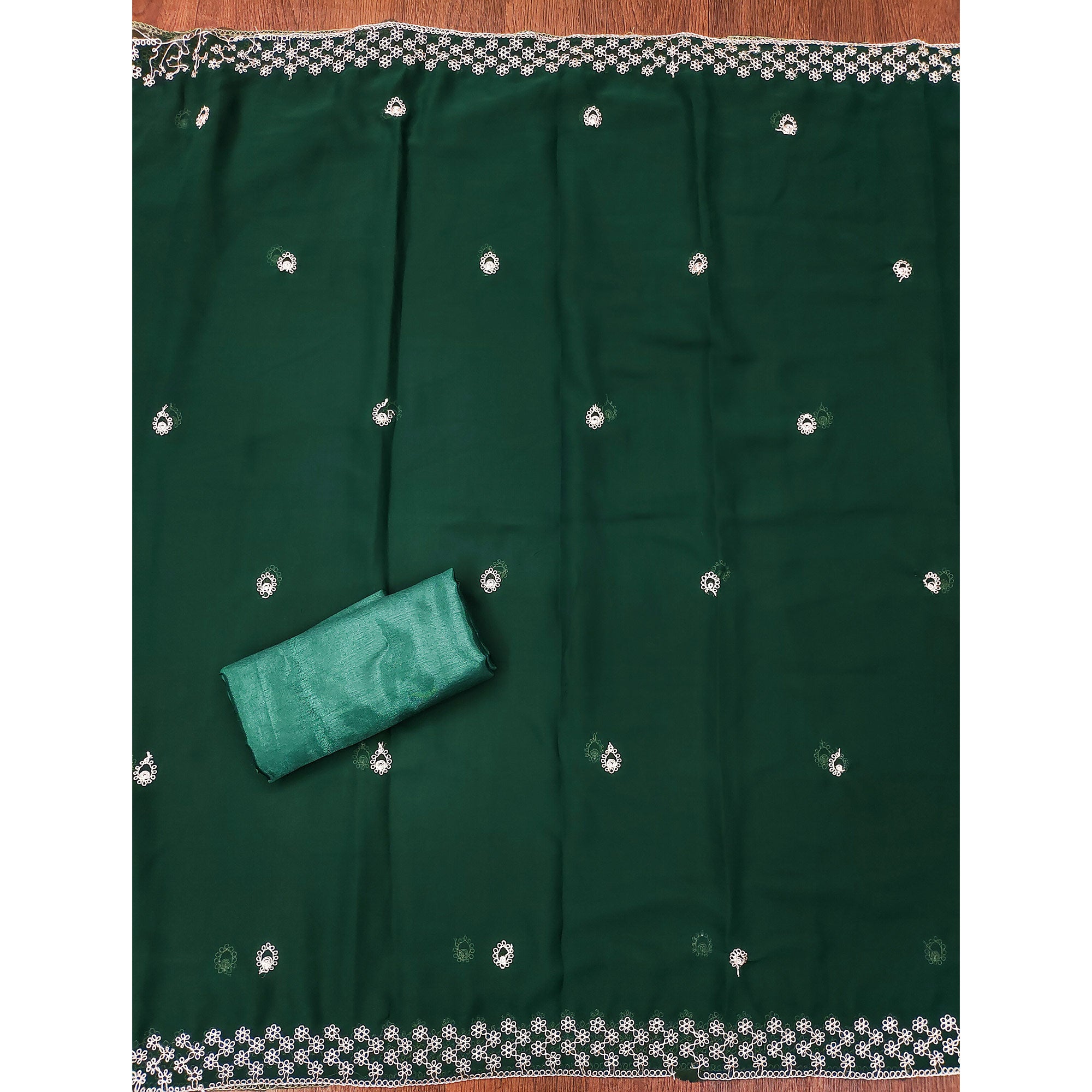 Green Embroidered Georgette Dress Material