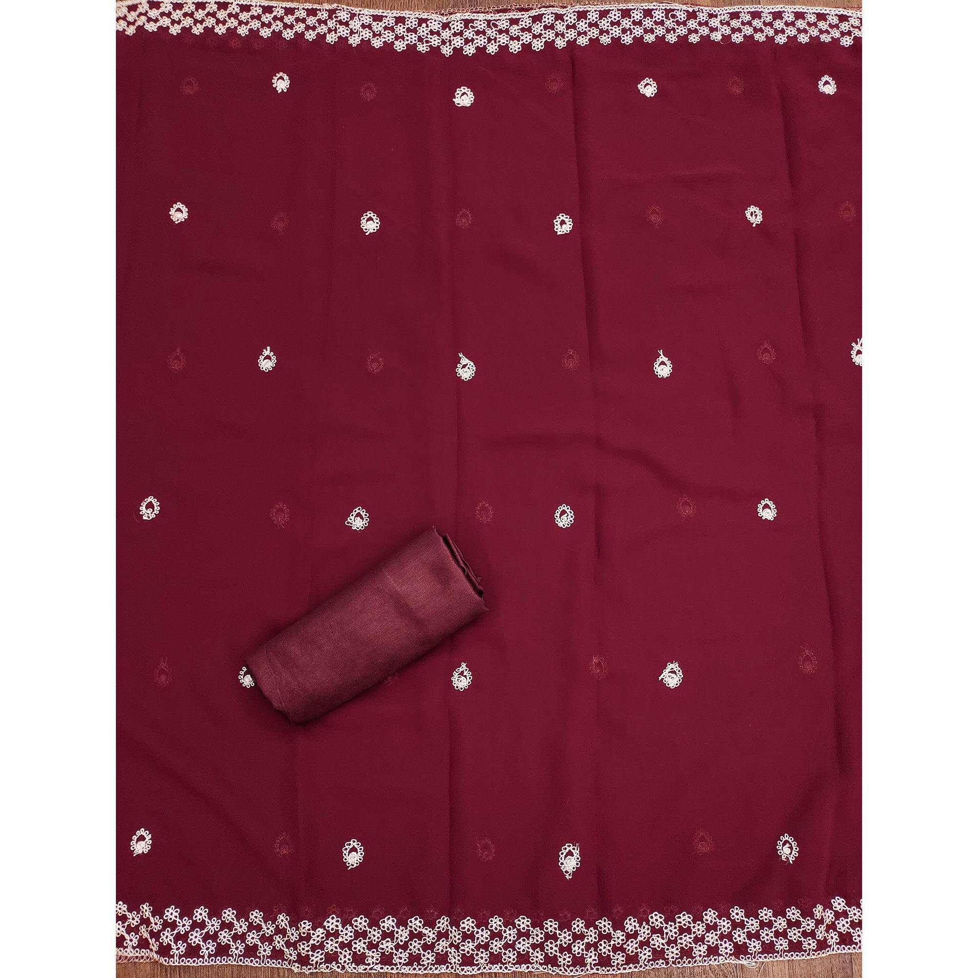 Maroon Embroidered Georgette Dress Material