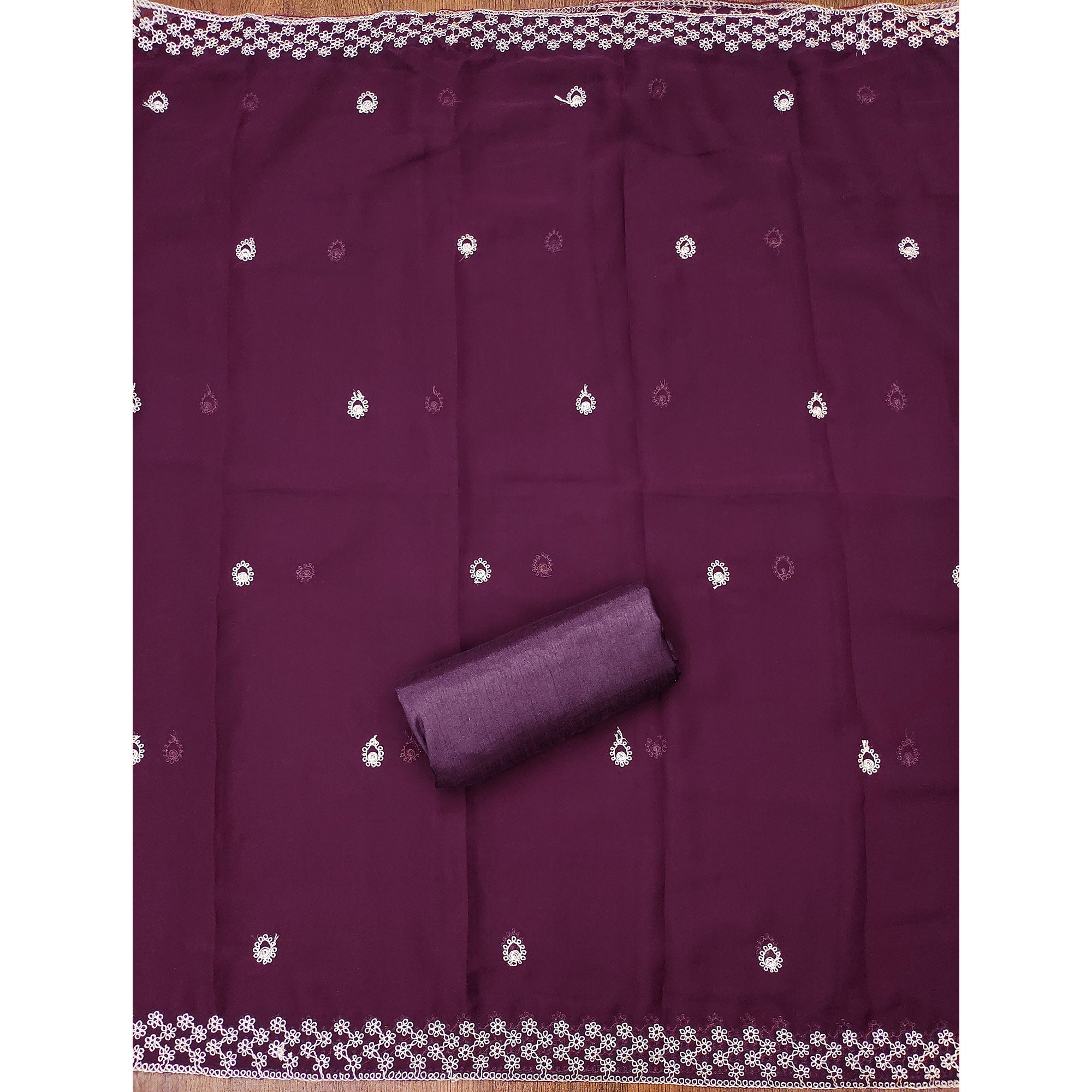 Purple Embroidered Georgette Dress Material