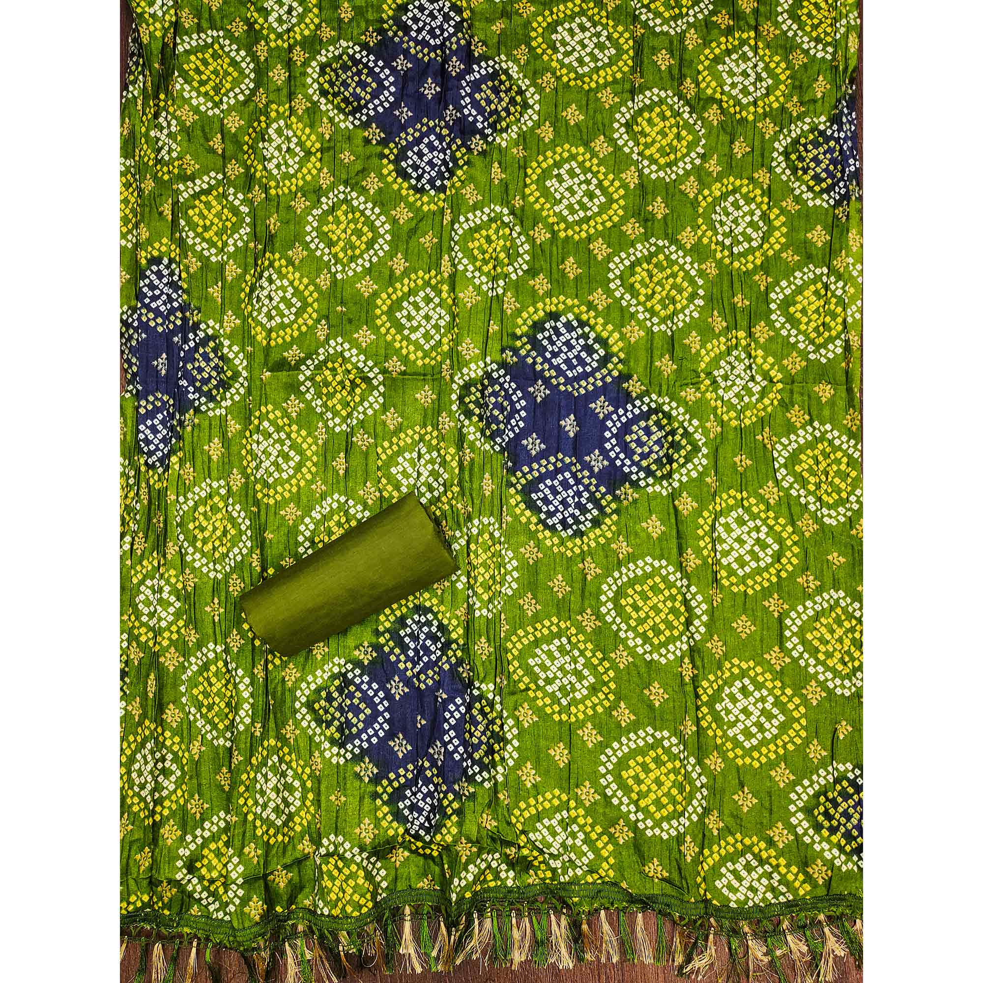 Green Cotton Silk Dress Material With Delicate Floral Sequin Embroidery