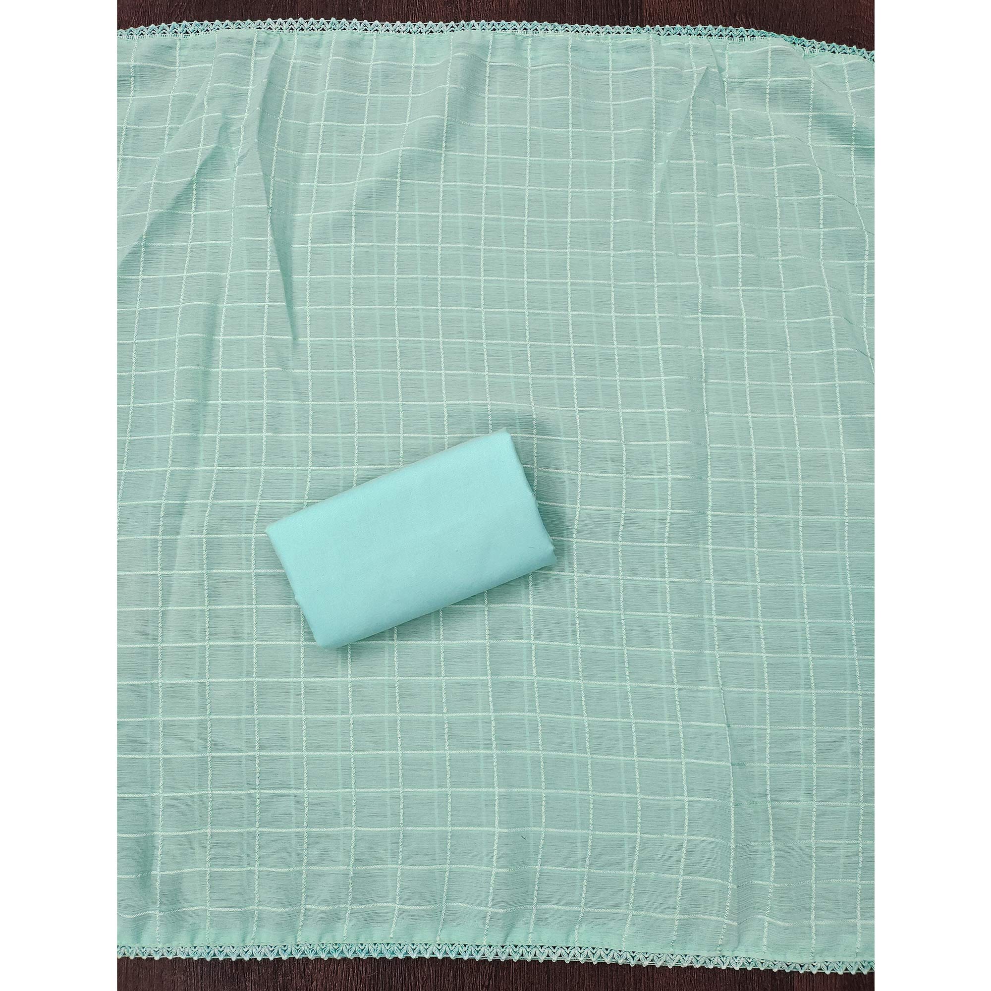 Blue Cotton Blend Dress Material With Elegant Schiffli Work & Artistic Digital Print