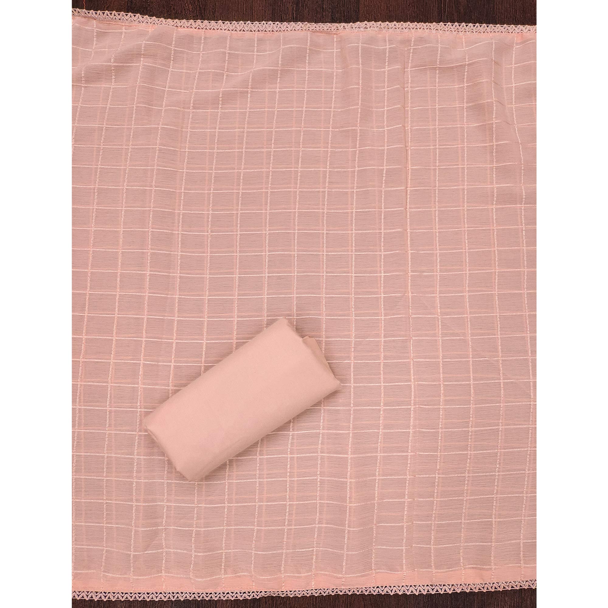 Peach Cotton Blend Dress Material With Schiffli Embroidery & Floral Digital Print