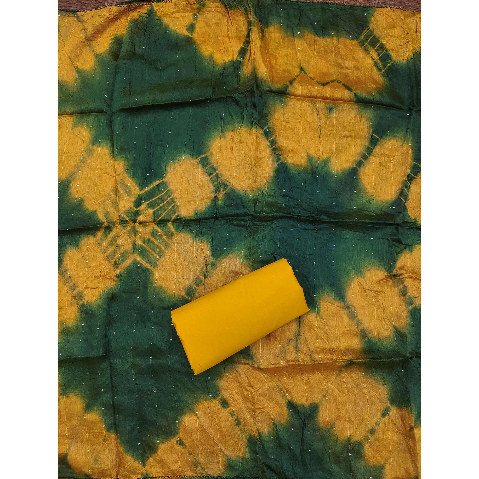 Green Cotton Blend Dress Material With Floral Thread Embroidery