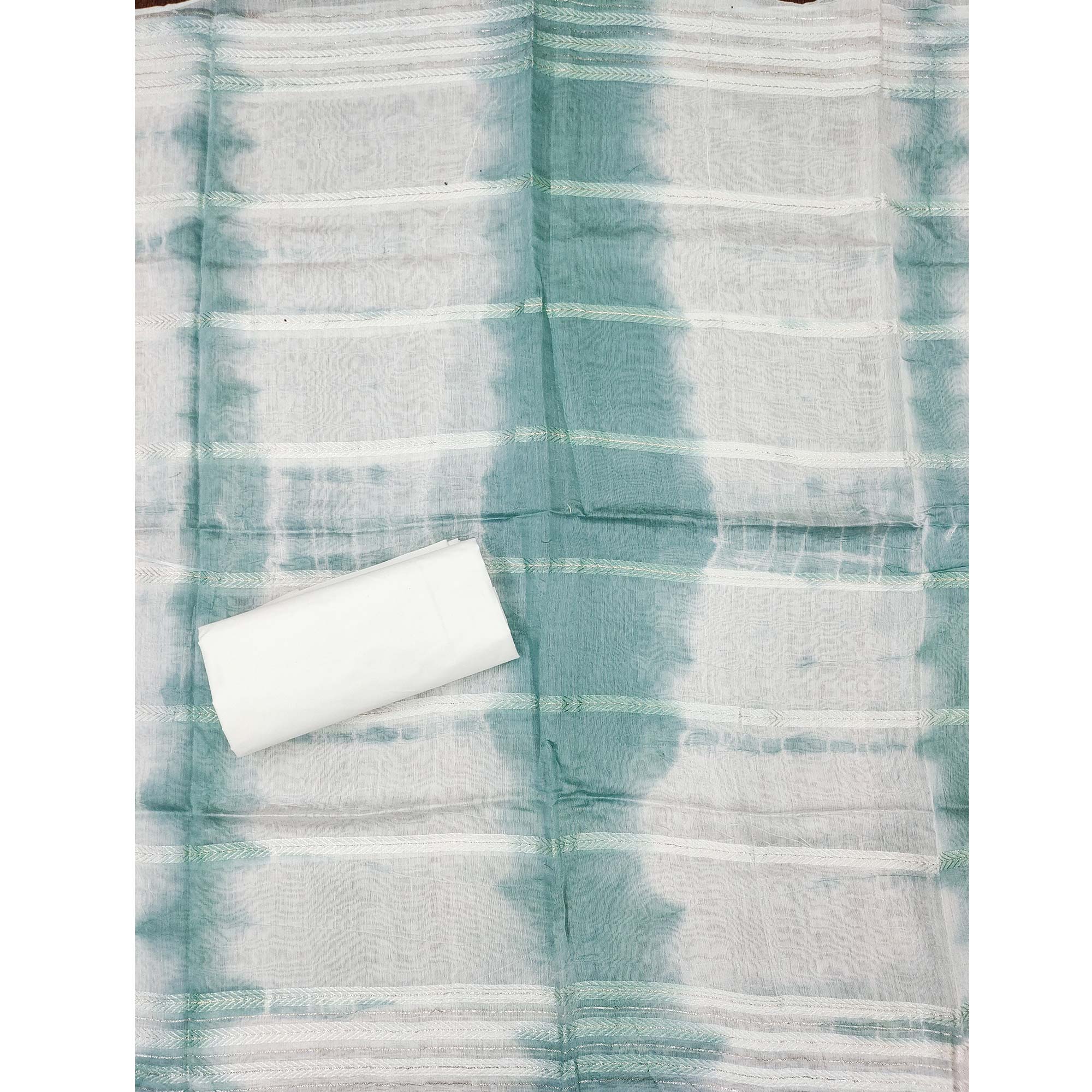 Blue Floral Sequins Embroidered Cotton Silk Dress Material